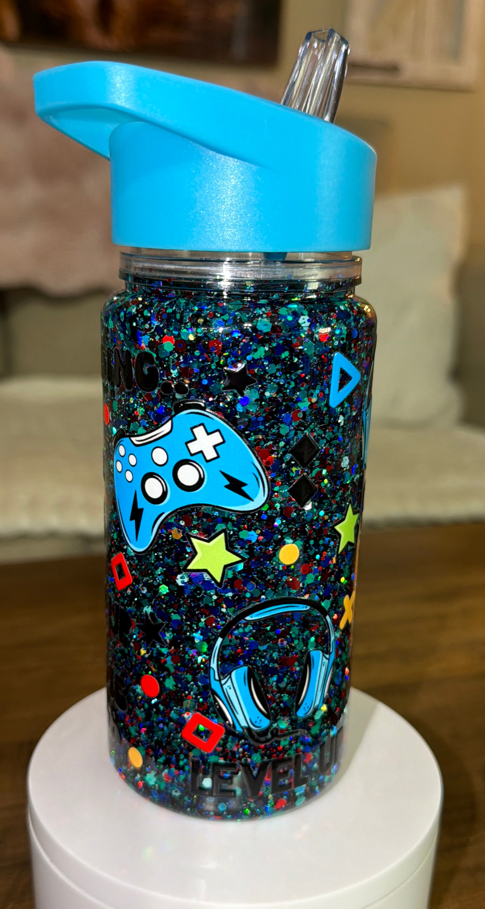 Gaming Glitter Kids Water Bottle