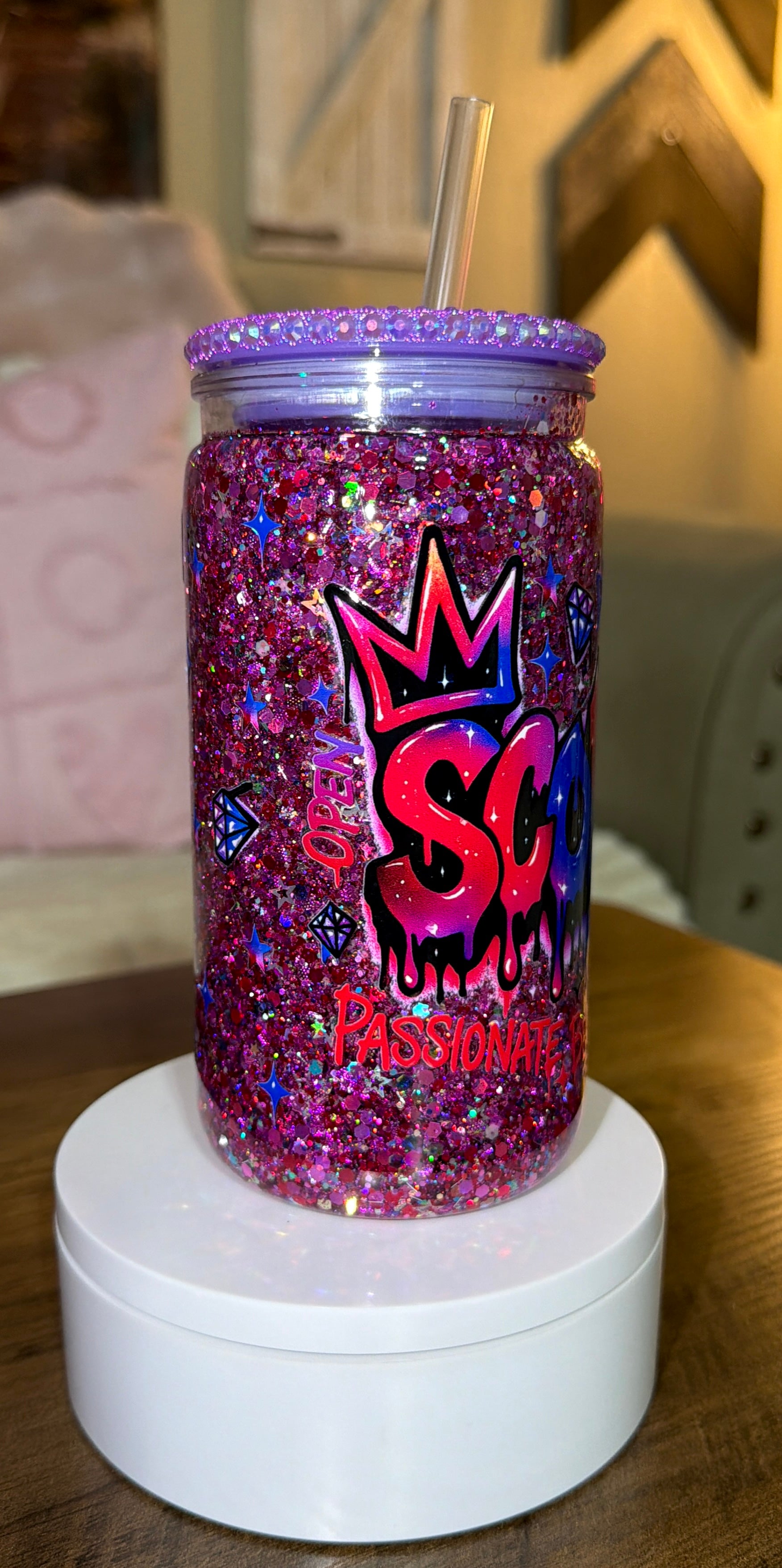 Scorpio Zodiac Glitter Tumbler – Pink & Purple Sparkle Cup with Bling Lid