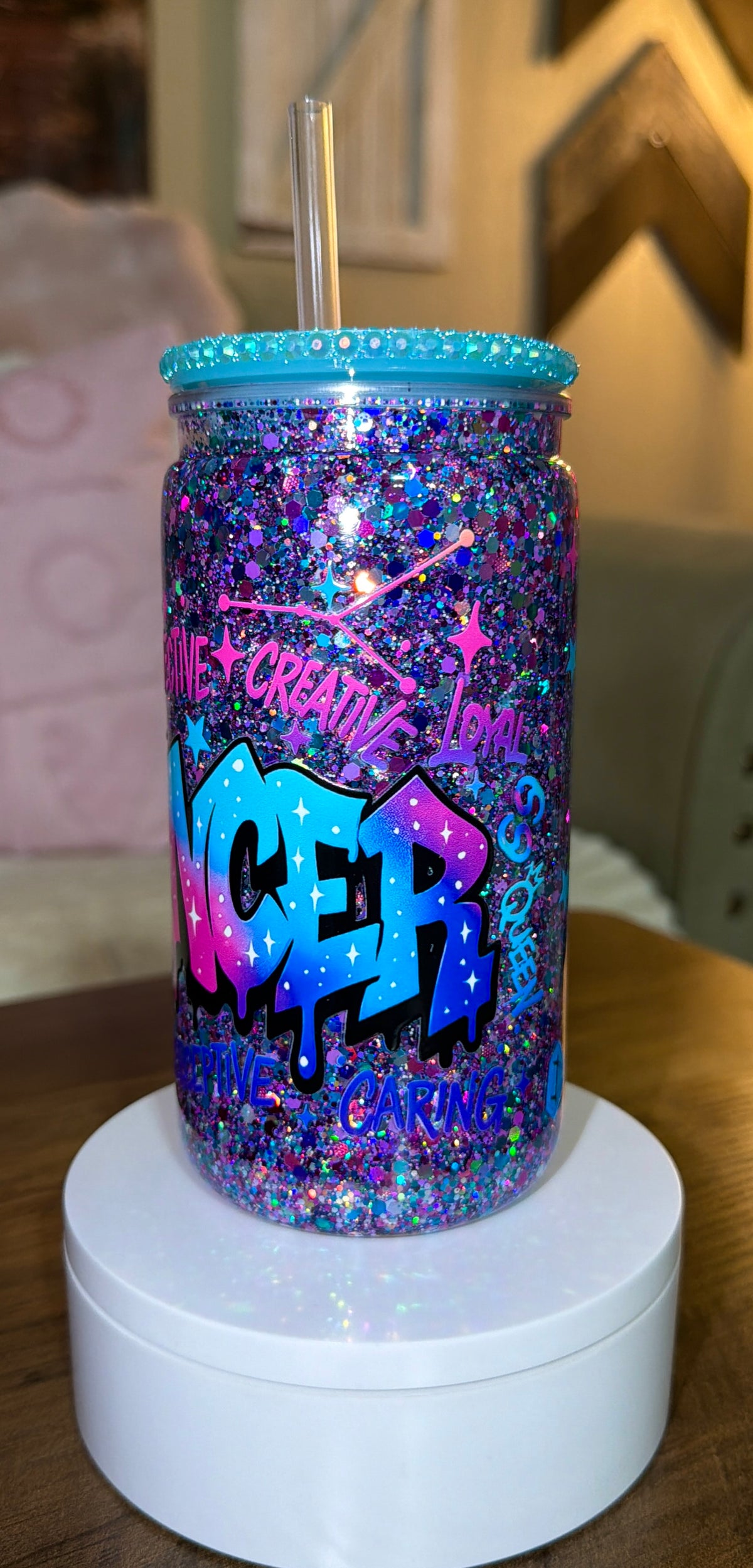 Cancer-Inspired Glitter Tumbler with Bling Lid