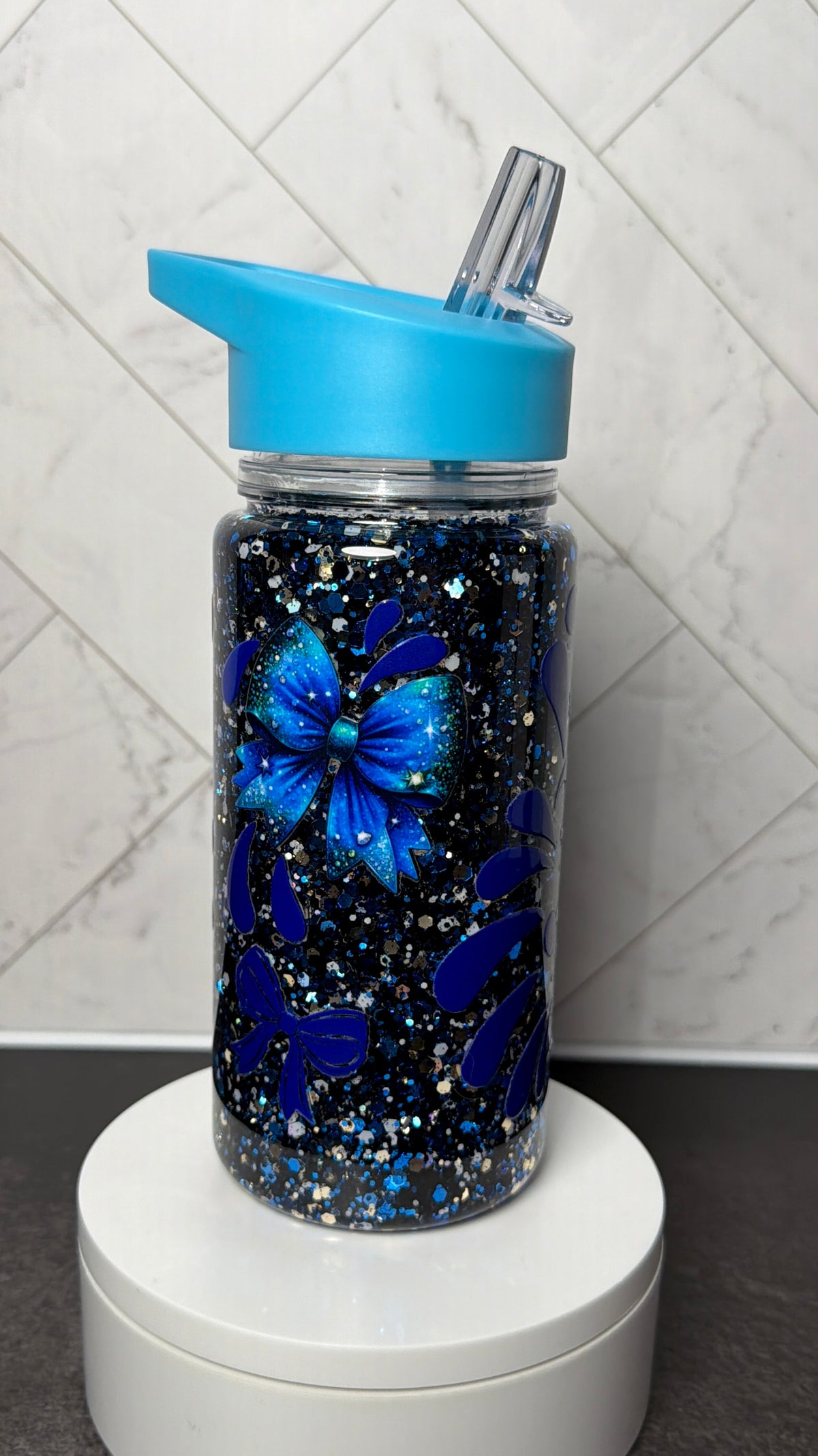 Midnight Blue Baby Dragon Kids Glitter Water Bottle