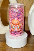 Pink Gingerbread Christmas Snow Globe Tumbler – Glitter Holiday Cup with Bling Lid