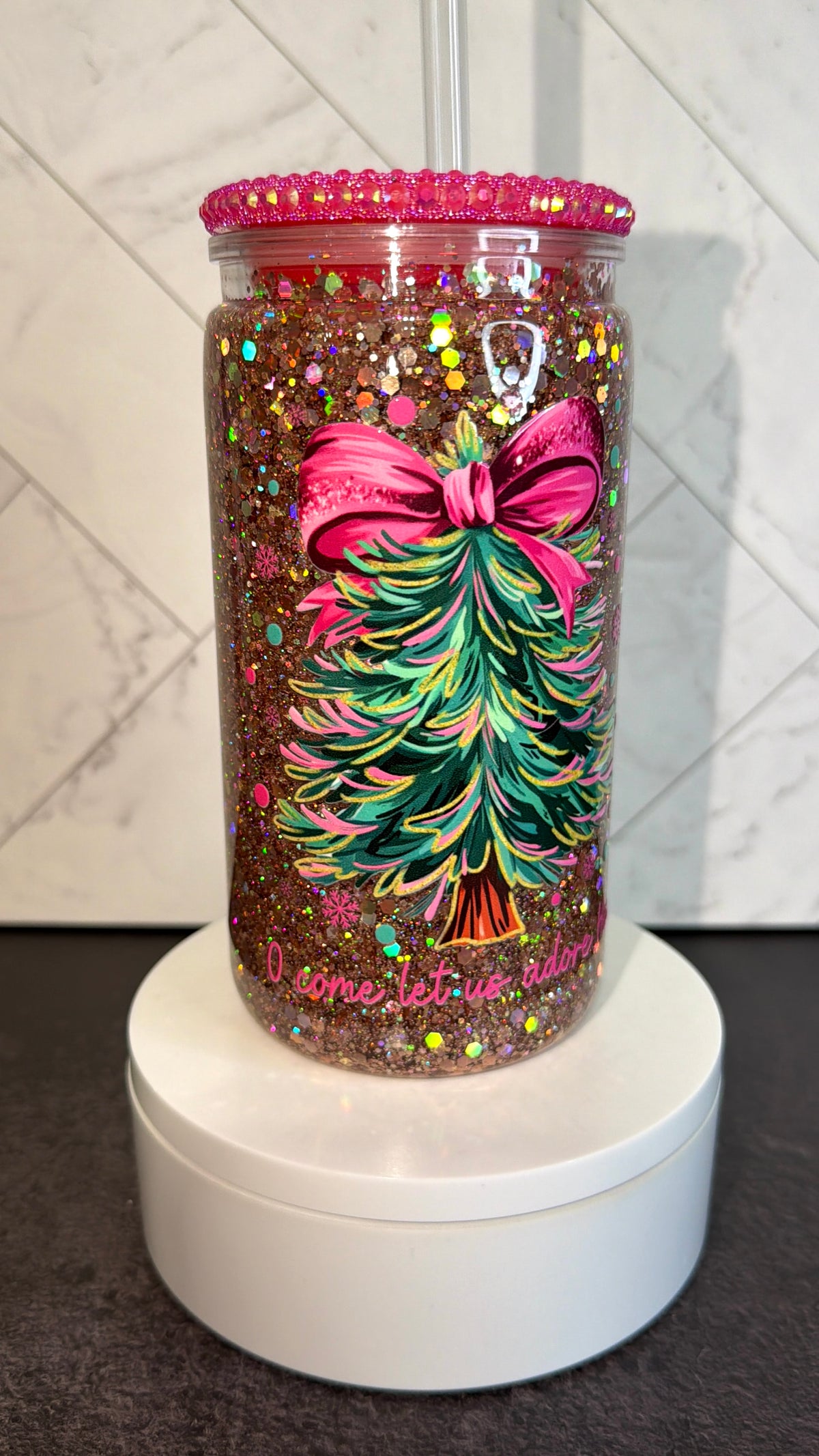 Merry & Bright Bow Snowglobe cup