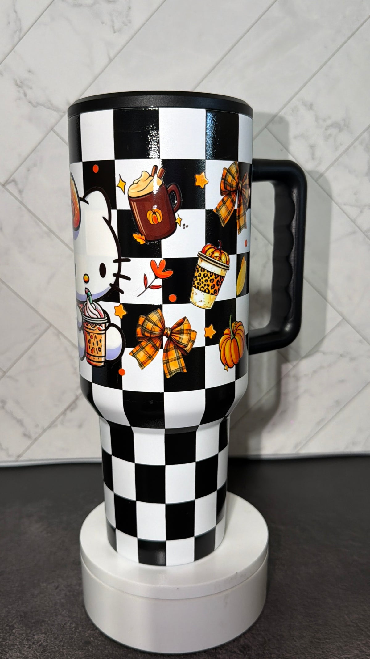 Pumpkin Spice Checkered Stainless Steel Tumbler