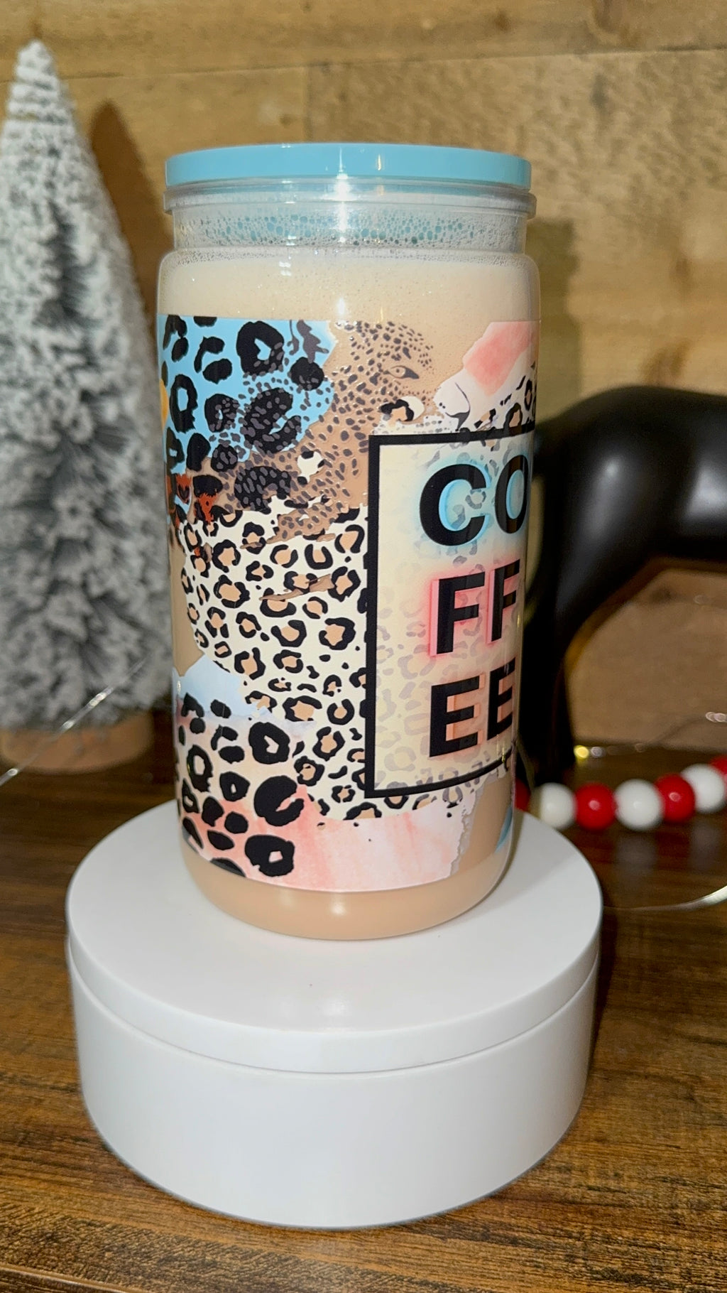 Leopard Print Coffee cup | Iced Coffee Cup with Lid & Straw | Aesthetic Coffee Lover | Cute Gift for Her