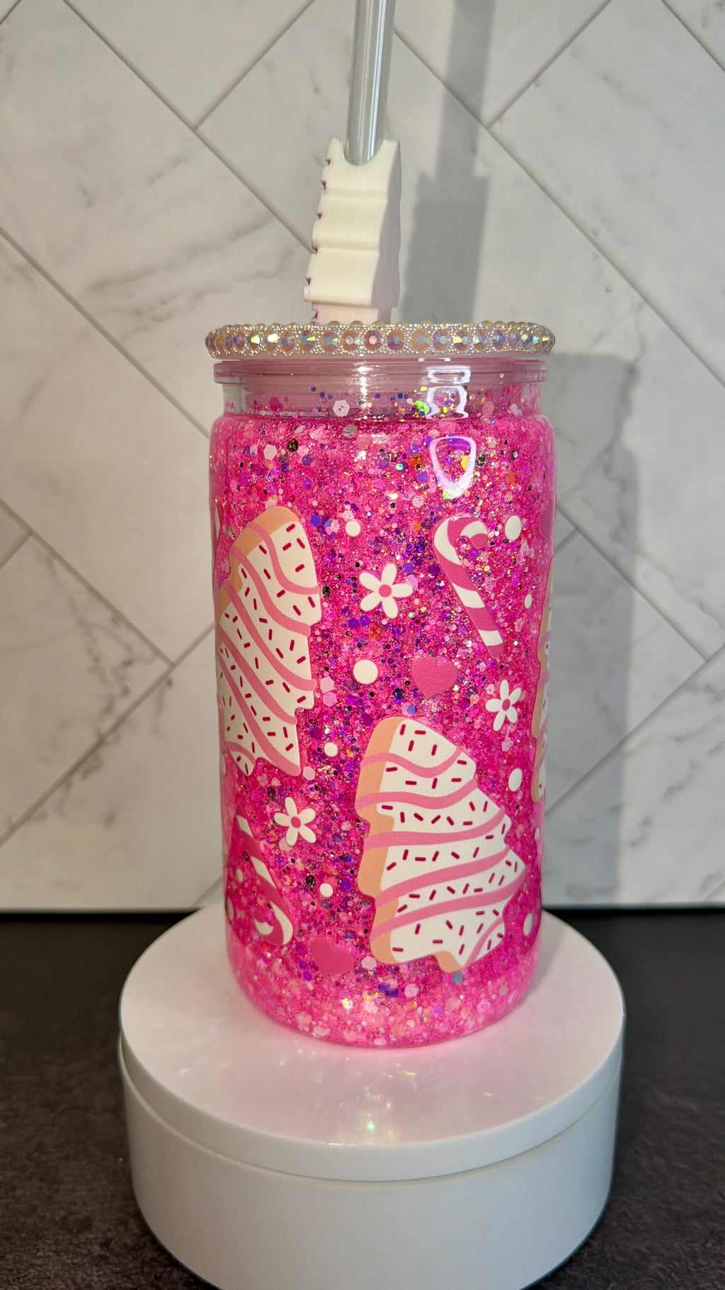 Pink Christmas Dreams Snowglobe Cup