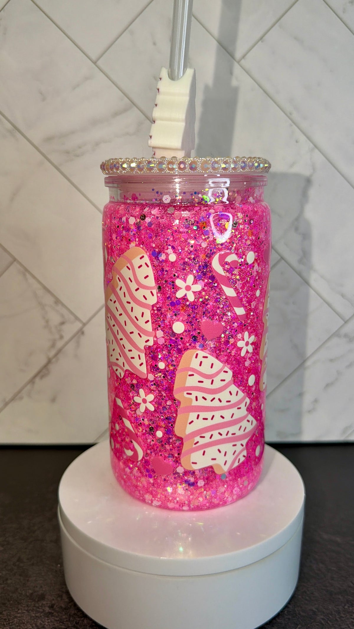 Pink Christmas Dreams Snowglobe Cup