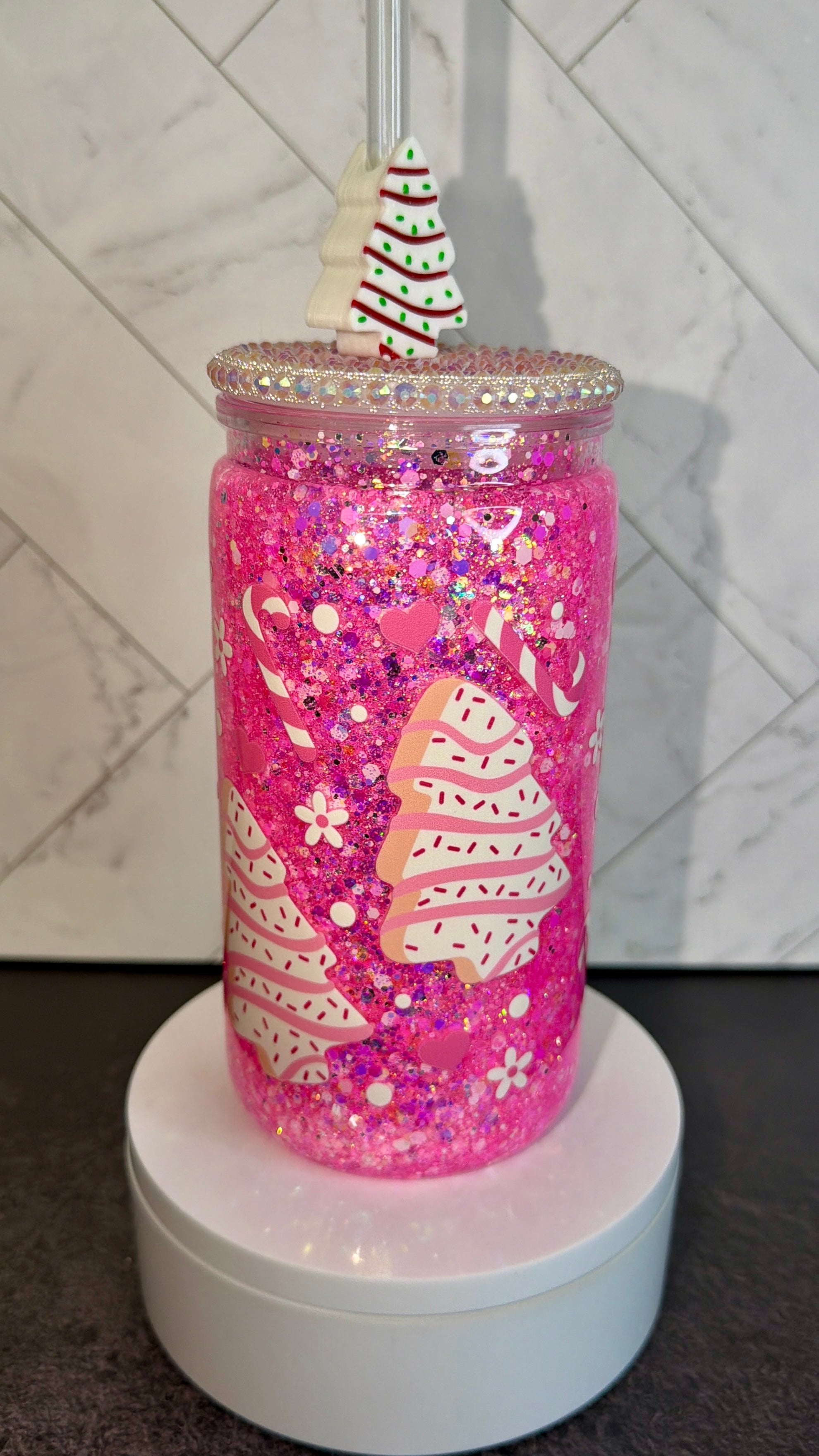 Pink Christmas Dreams Snowglobe Cup