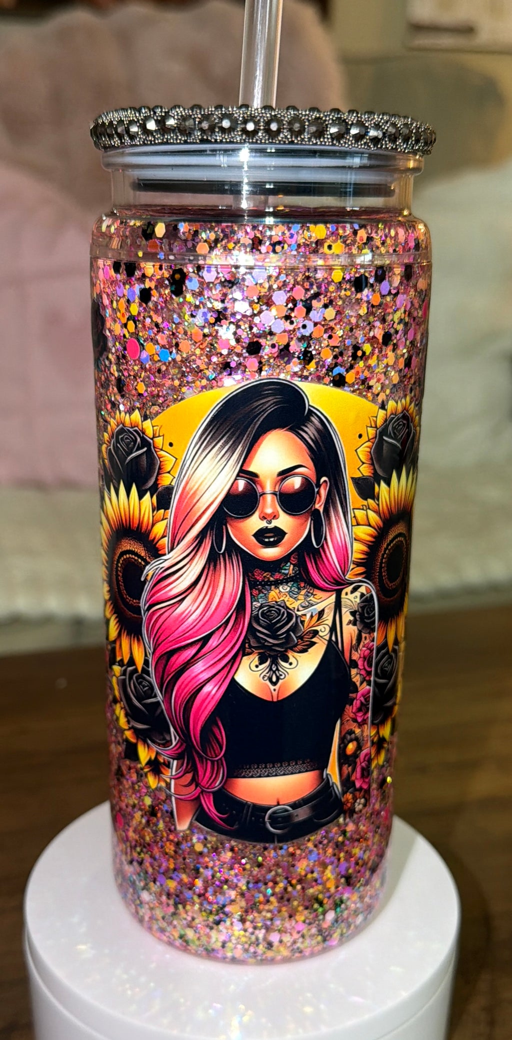 Sunflower tattooed girl Snowglobe cup