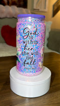 “God Is Within Her” Dry Snow Globe Glitter Tumbler – Psalm 46:5 Floral Acrylic Cup