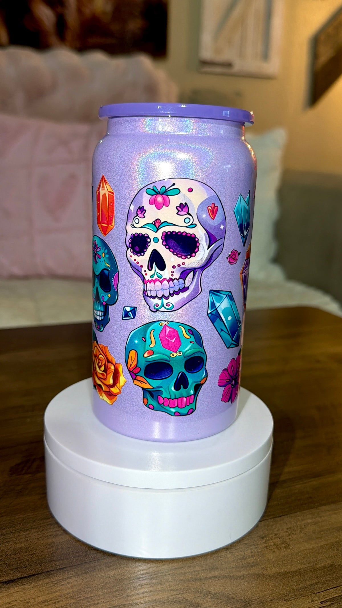 Gemstone skull stainless steel tumbler