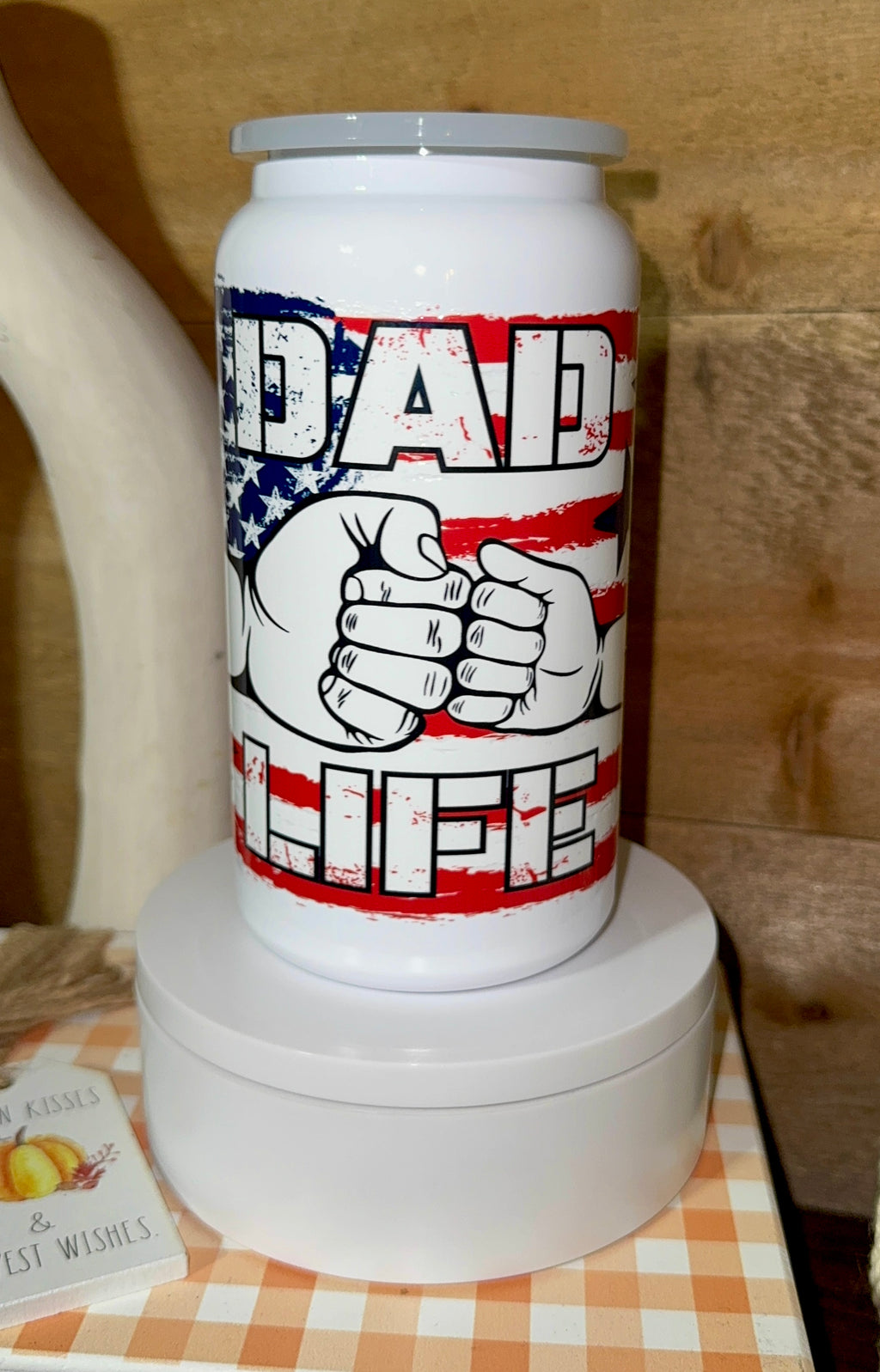 Dad Life Patriotic Fist Bump Tumbler – USA Flag – 16oz stainless steel