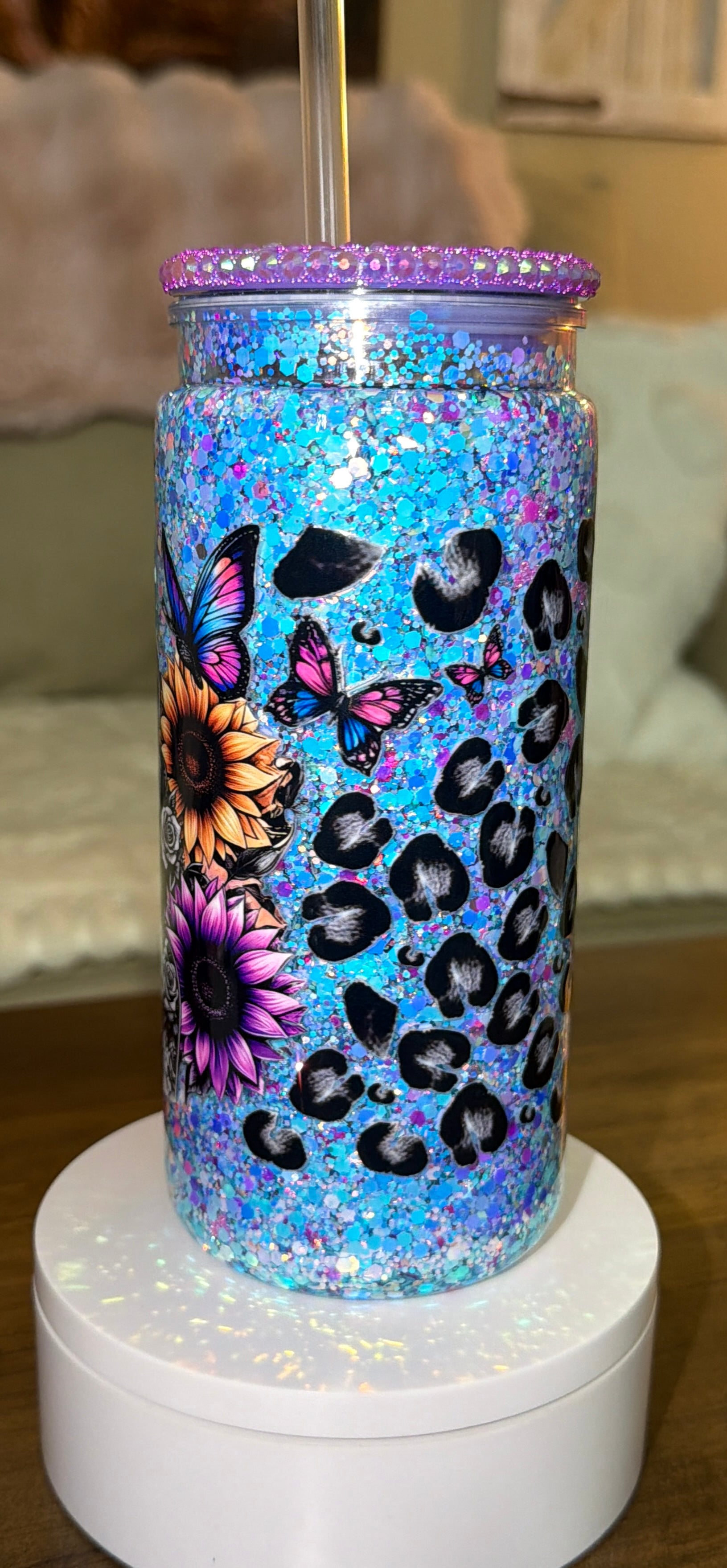 Leopard Glam Girl Glitter Snowglobe cup