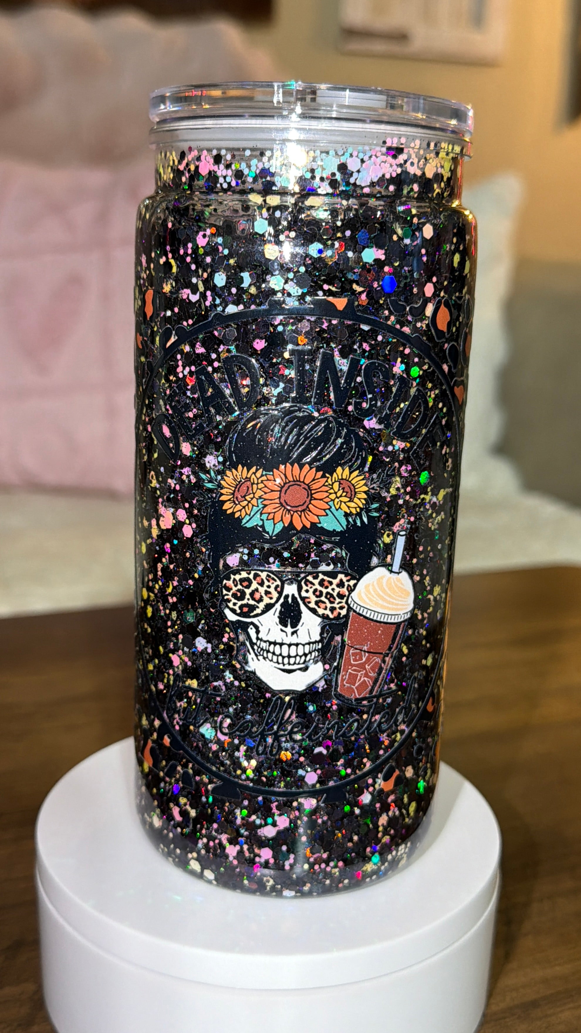 “Dead inside but caffeinated”Snowglobe cup