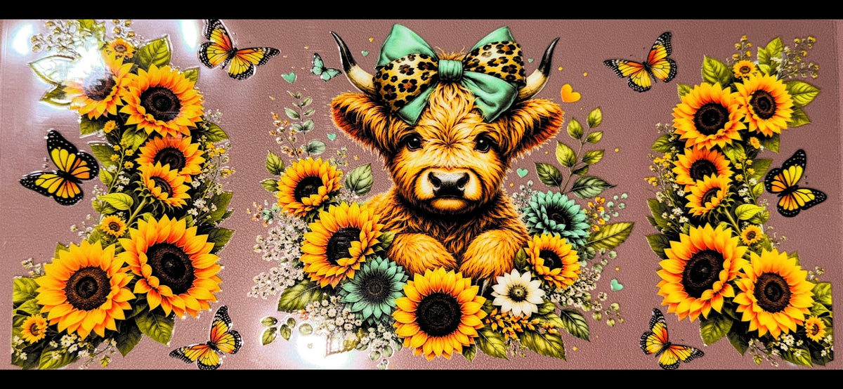 Sunflower Hyland Cow UVDTF Cup Wrap
