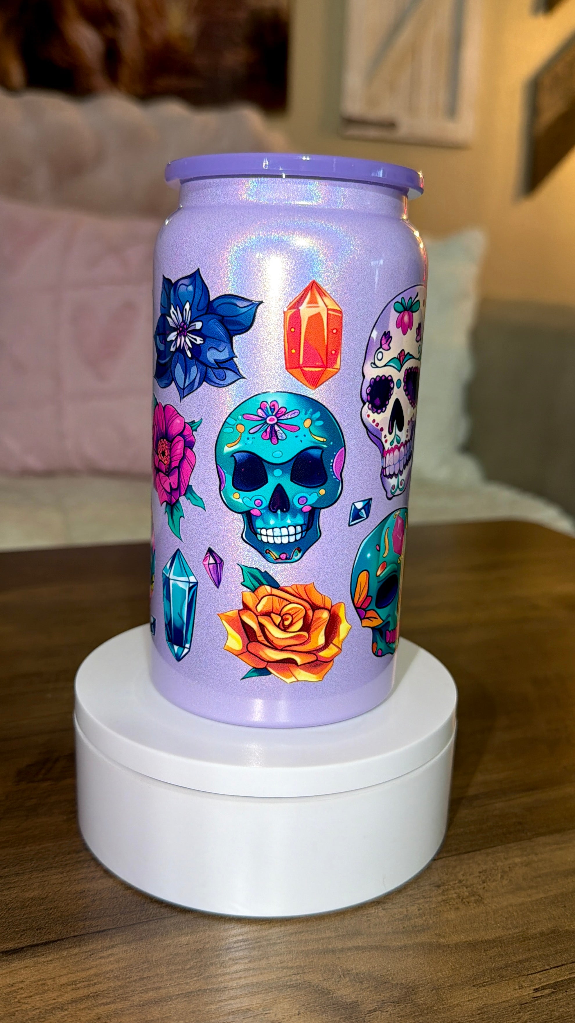 Gemstone skull stainless steel tumbler