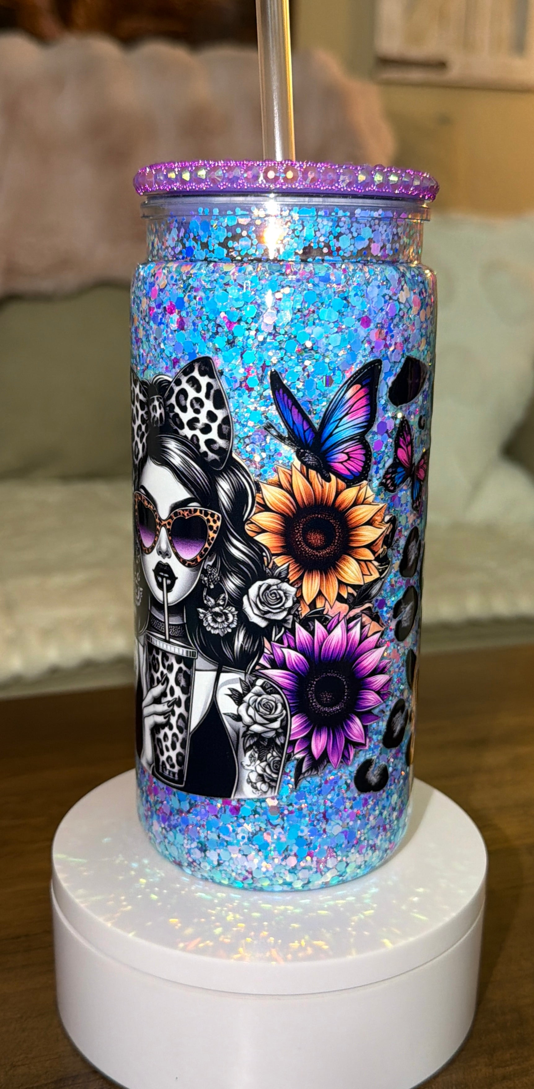 Leopard Glam Girl Glitter Snowglobe cup