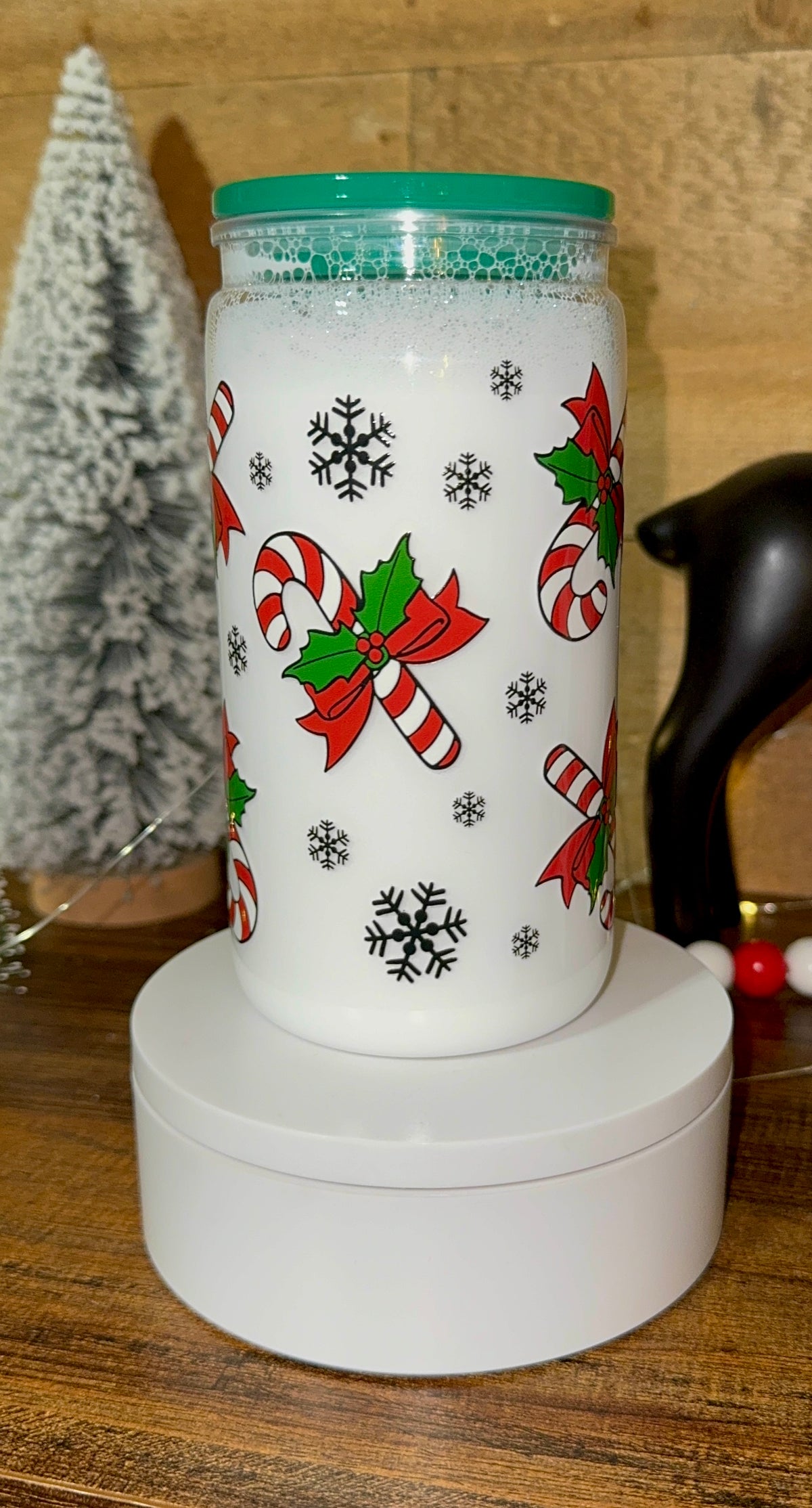 Candy Cane Christmas Cup • Holiday Snow Globe Tumbler