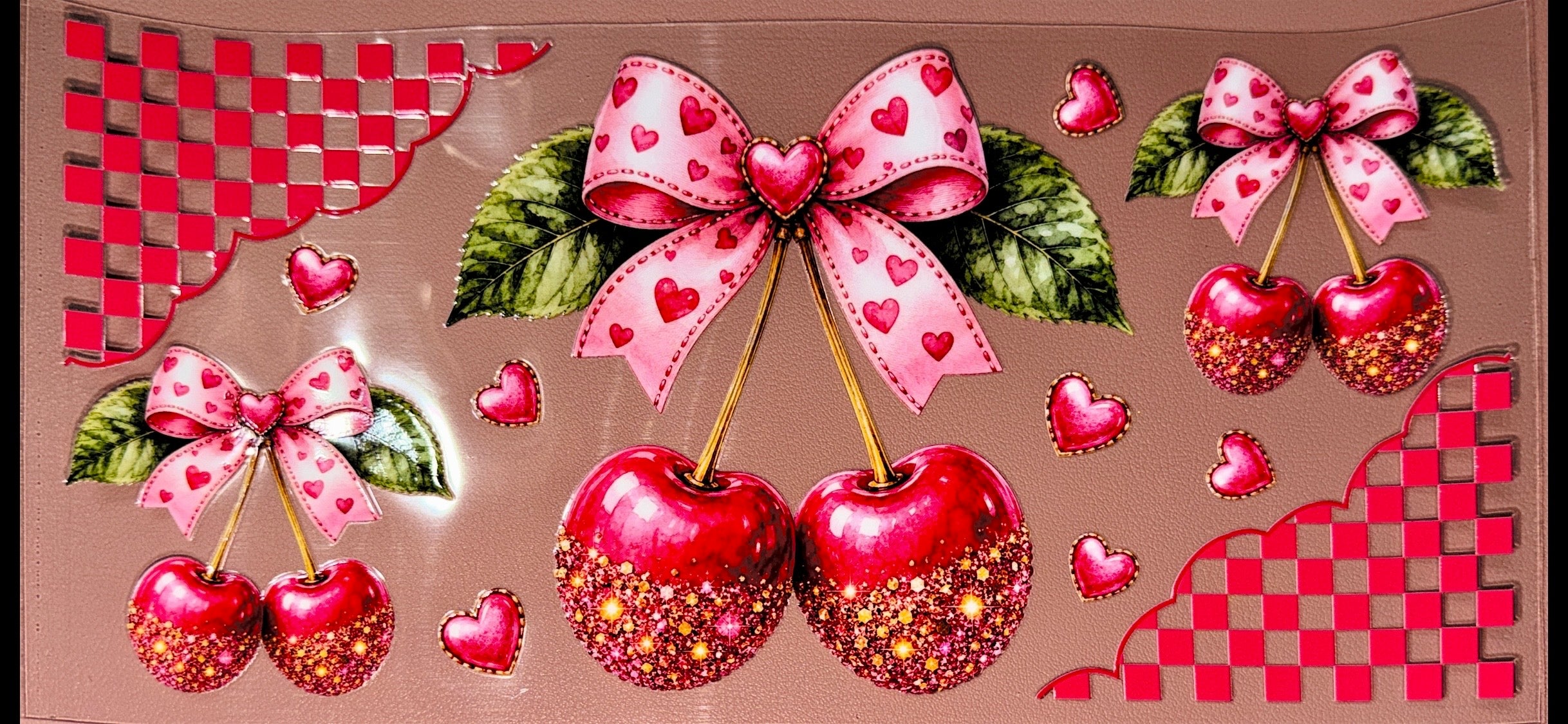 Pink Bow and Cherries UVDTF Cup Wrap