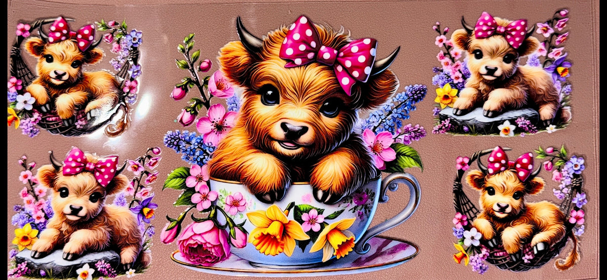 Floral Hyland Cow UVDTF Cup Wrap