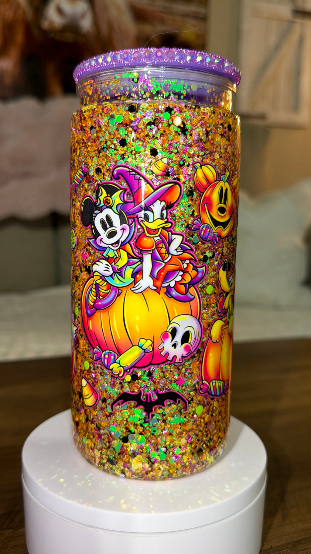 Neon Pumpkin Party Snowglobe Cup