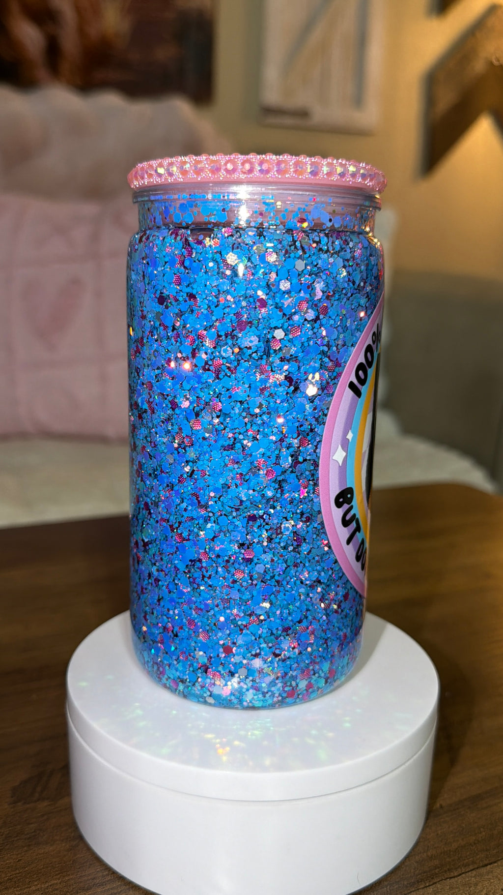 “100% love and light but done mess with me” snowglobe cup