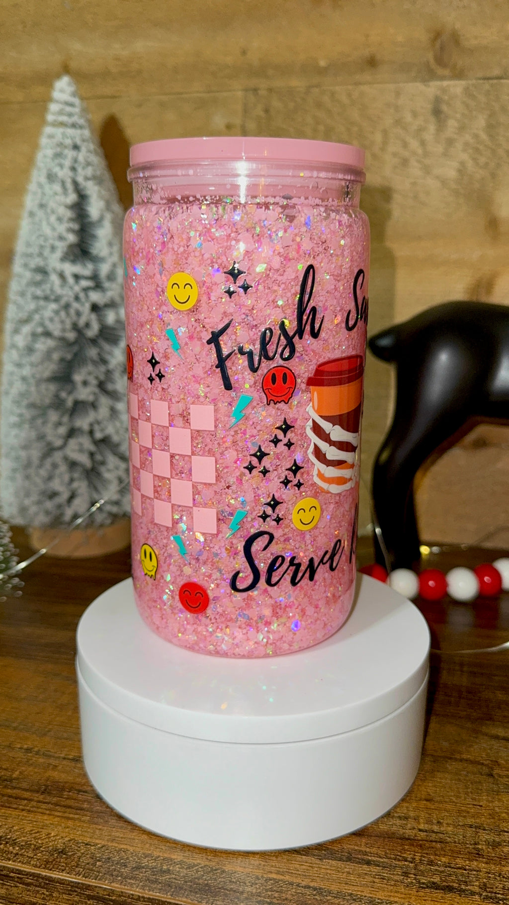 Pink Glitter “Fresh Sarcasm Served Daily” Snowglobe Cup