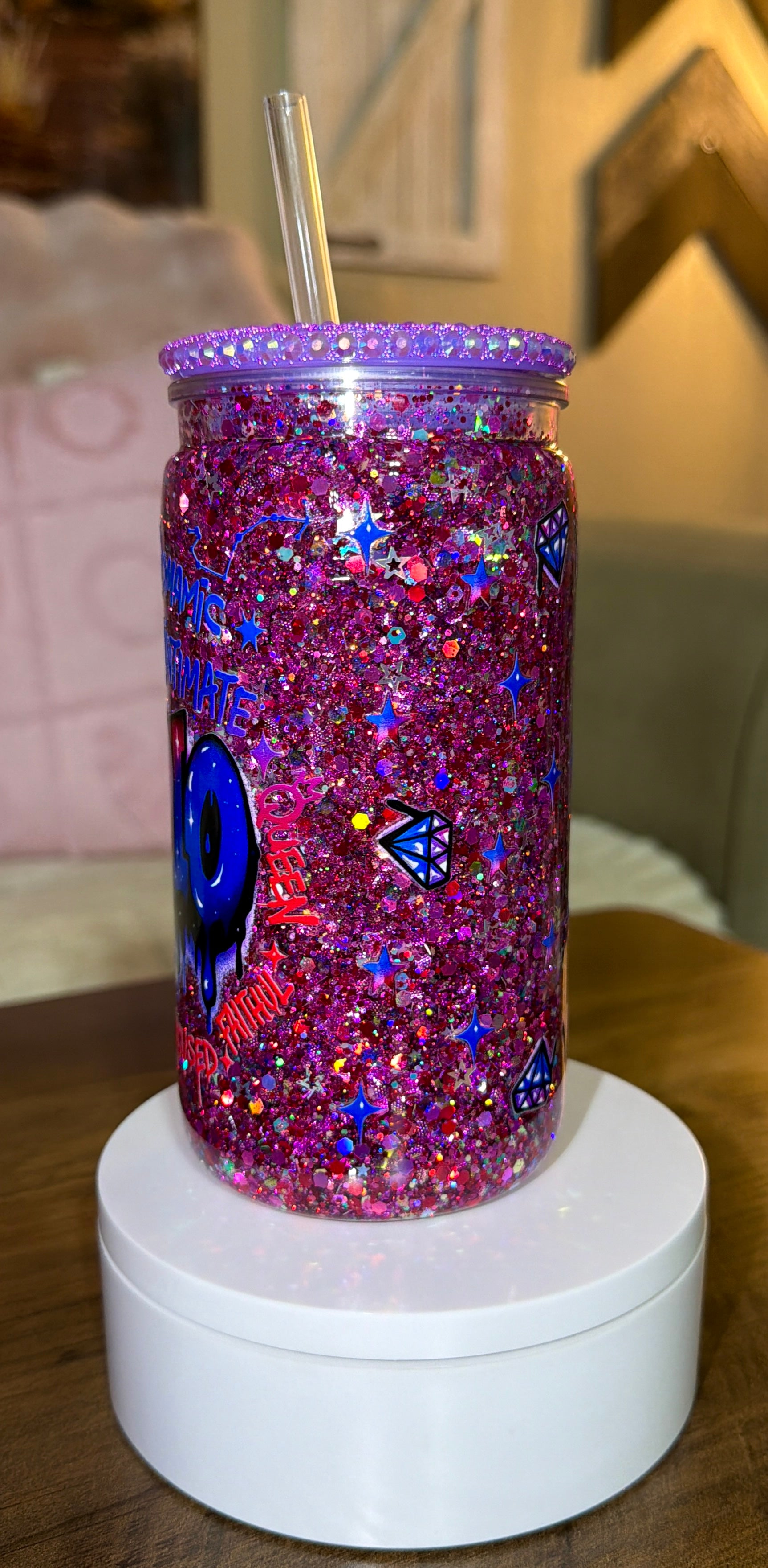 Scorpio Zodiac Glitter Tumbler – Pink & Purple Sparkle Cup with Bling Lid