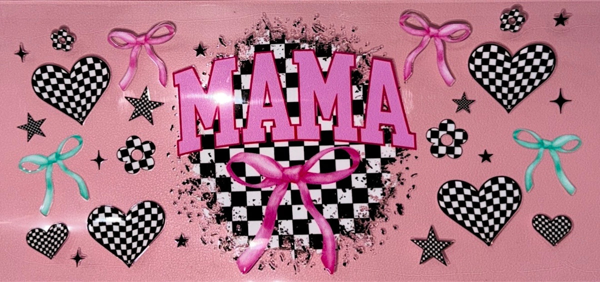 Checkered Mama With Bows UVDTF Cup Wrap