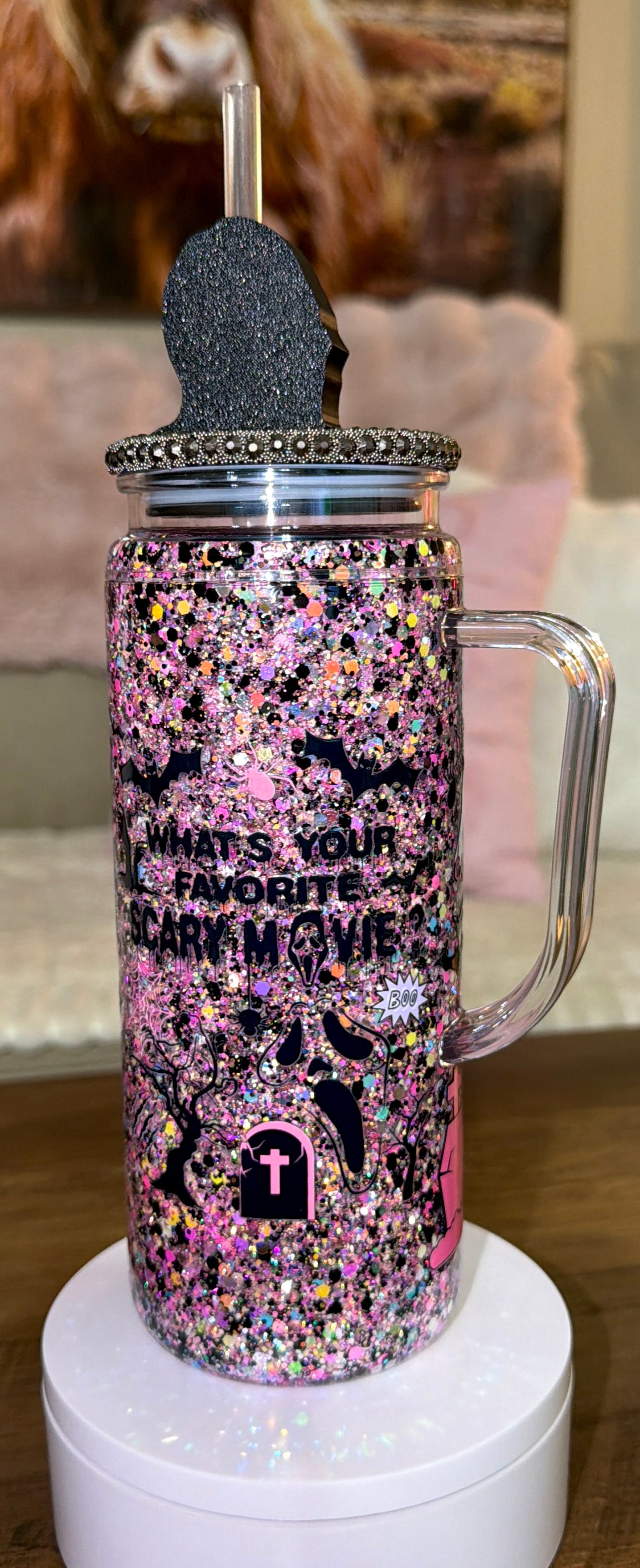 Pink Horror Movie Inspired Snowglobe