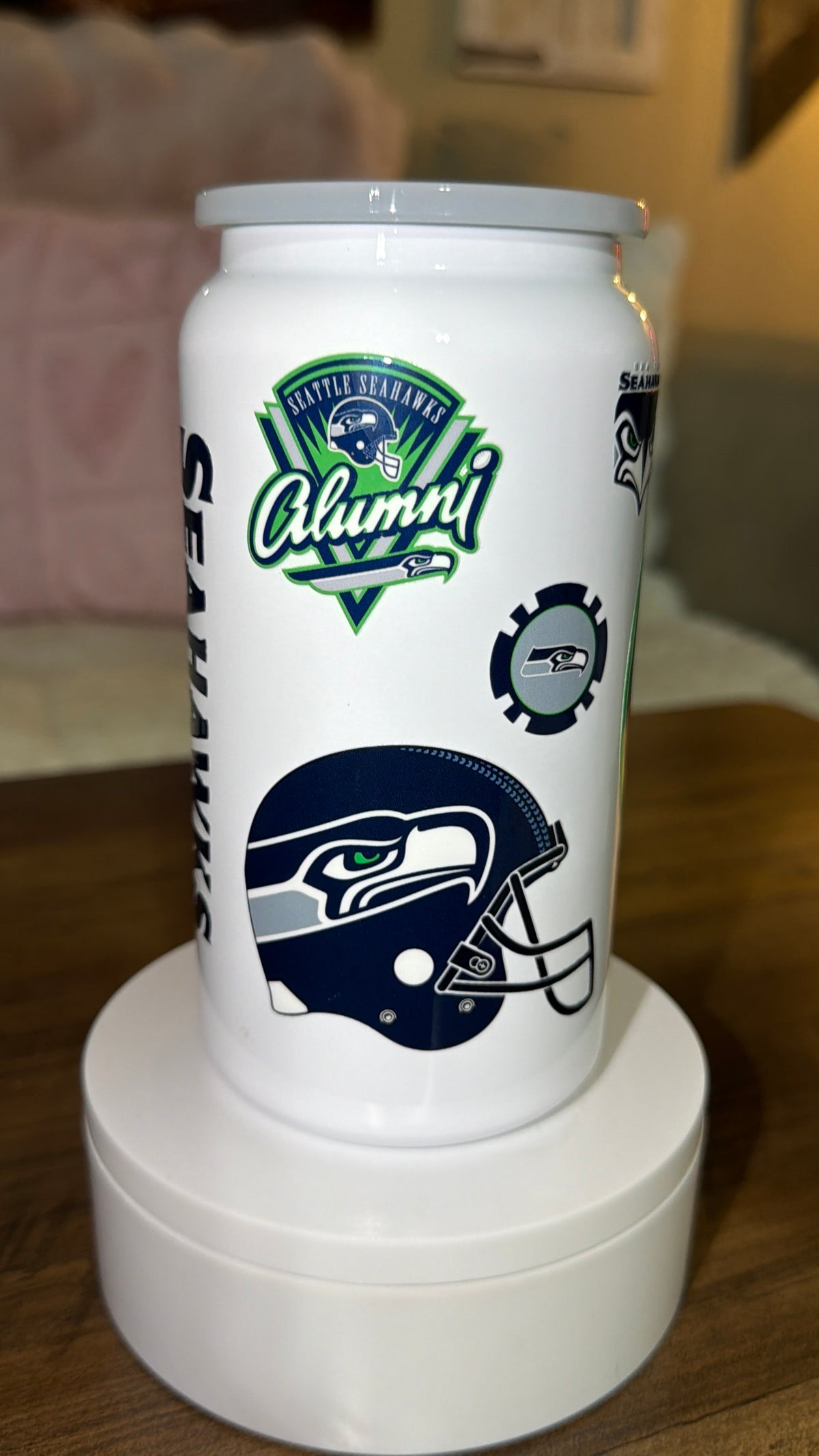 Football inspired stainless steel tumbler