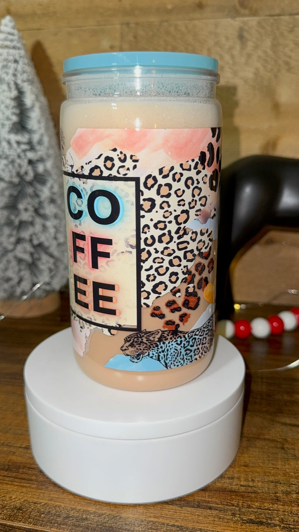 Leopard Print Coffee cup | Iced Coffee Cup with Lid & Straw | Aesthetic Coffee Lover | Cute Gift for Her