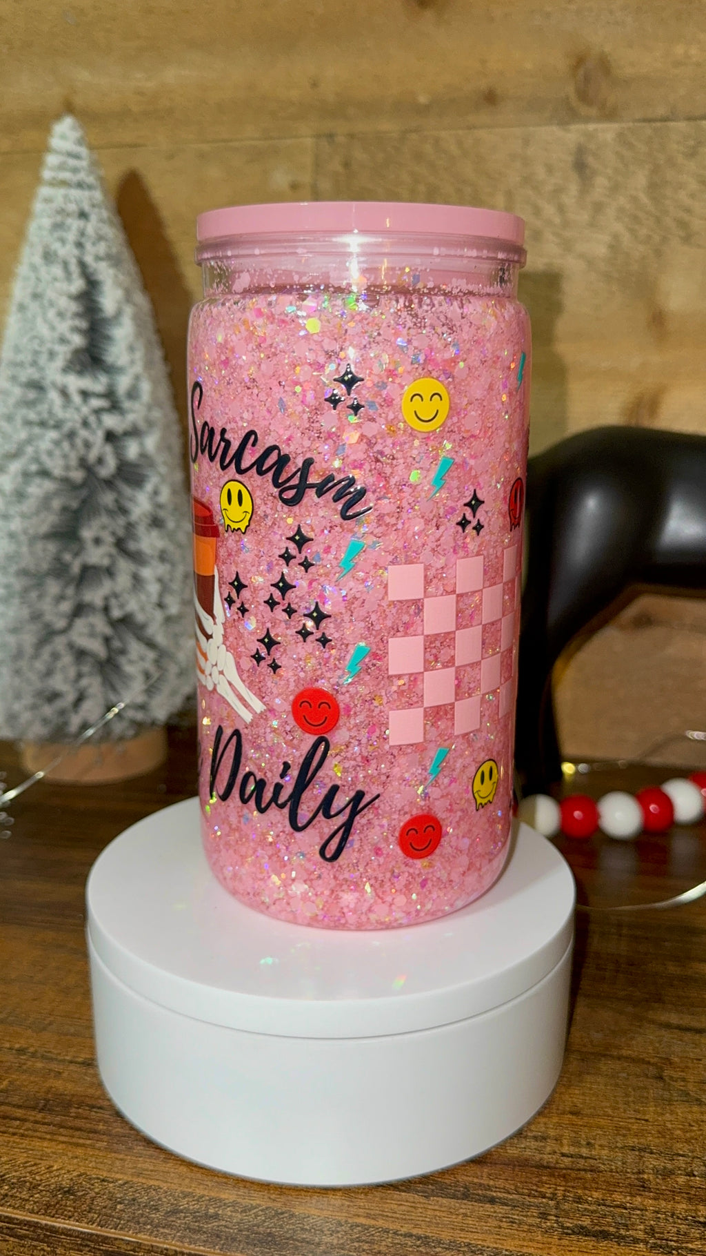 Pink Glitter “Fresh Sarcasm Served Daily” Snowglobe Cup