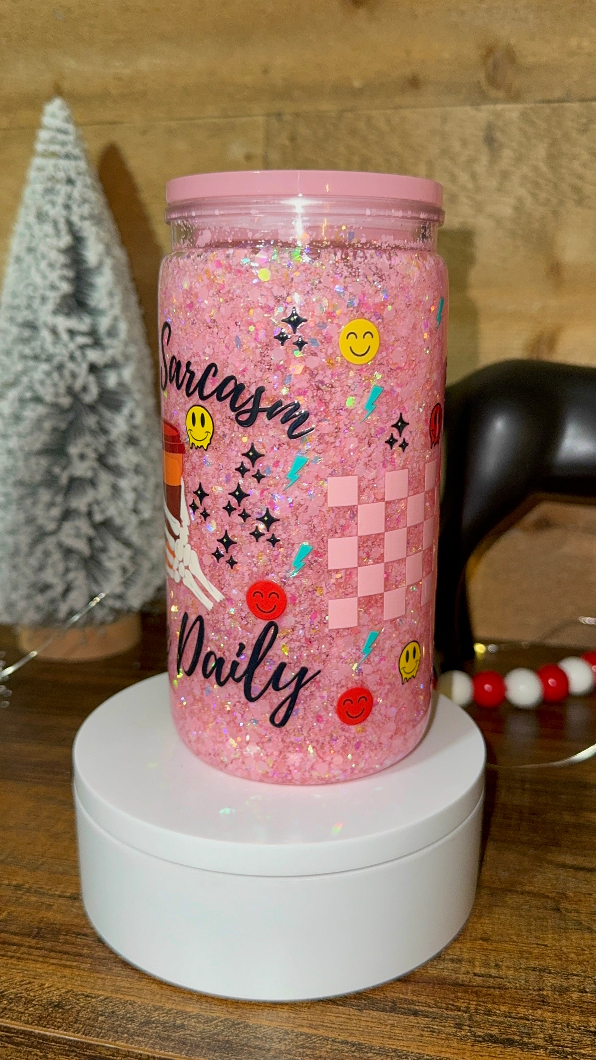 Pink Glitter “Fresh Sarcasm Served Daily” Snowglobe Cup