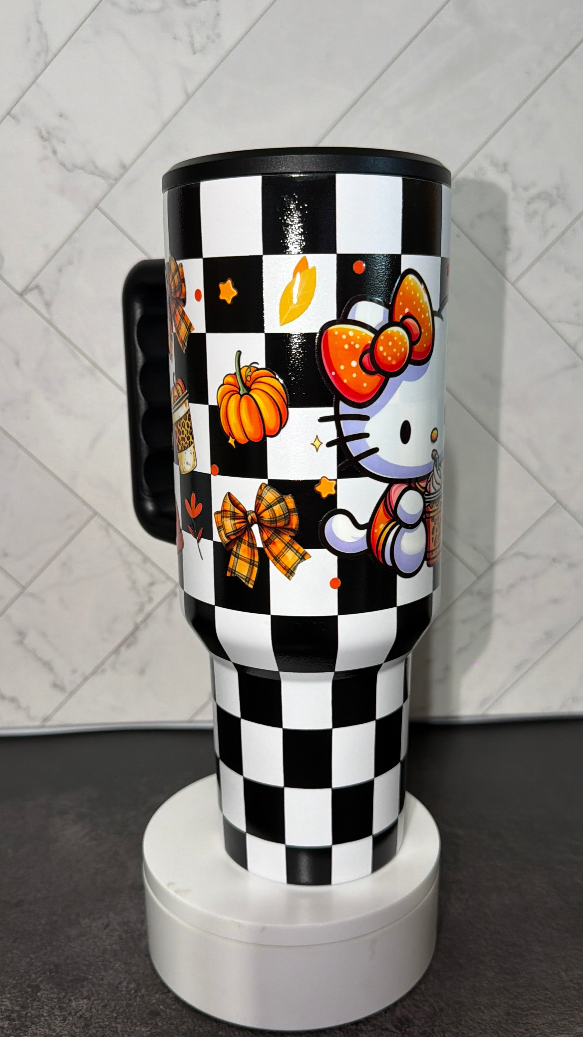 Pumpkin Spice Checkered Stainless Steel Tumbler