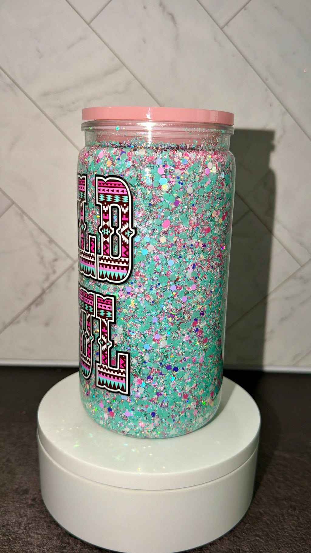 Wild Soul Glitter Snow Globe Tumbler – 16oz Acrylic Cup with Lid & Straw