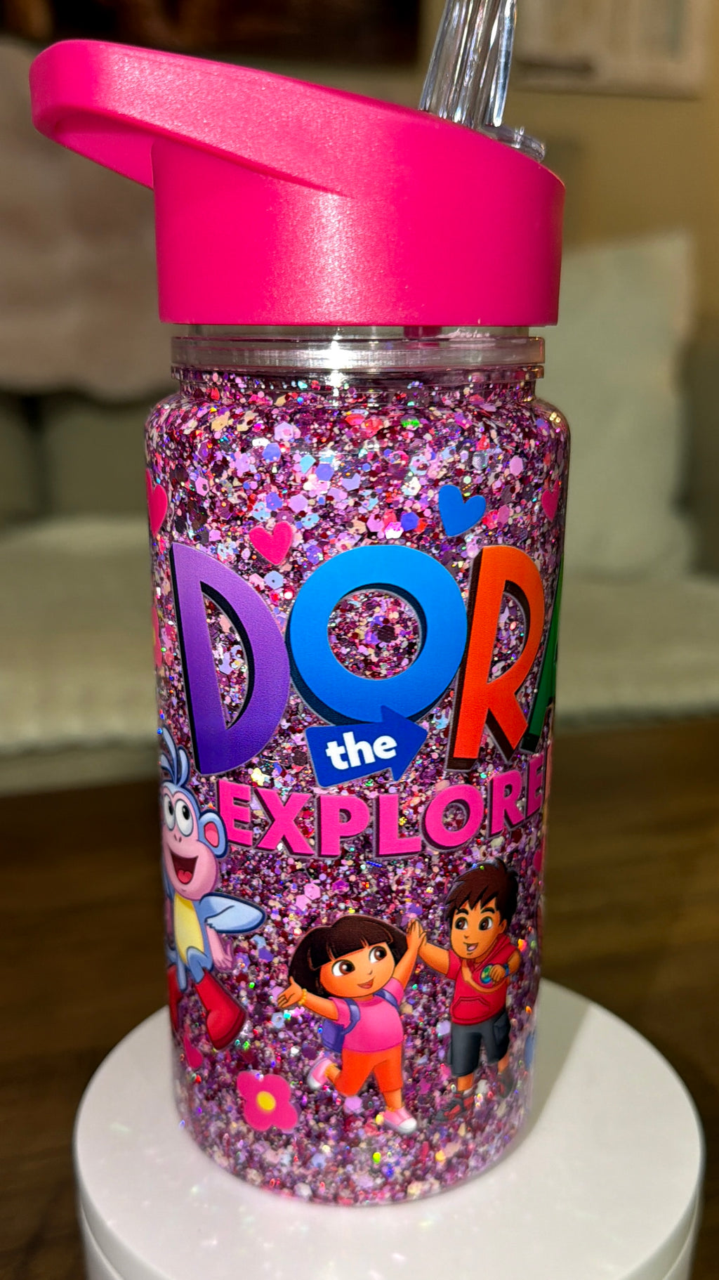 Adventure Explorer Inspired Glitter Kids Water Bottle