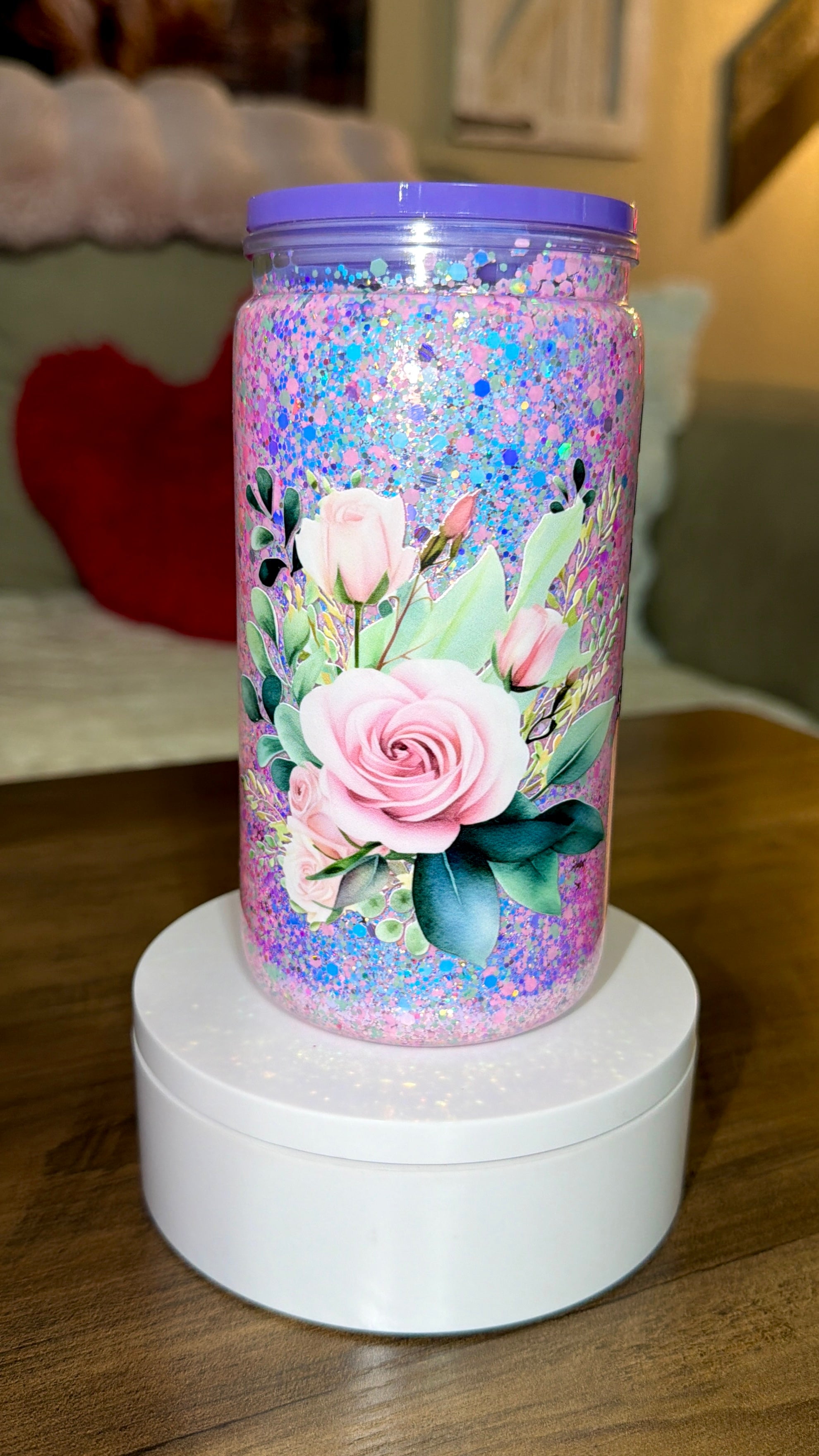 “God Is Within Her” Dry Snow Globe Glitter Tumbler – Psalm 46:5 Floral Acrylic Cup