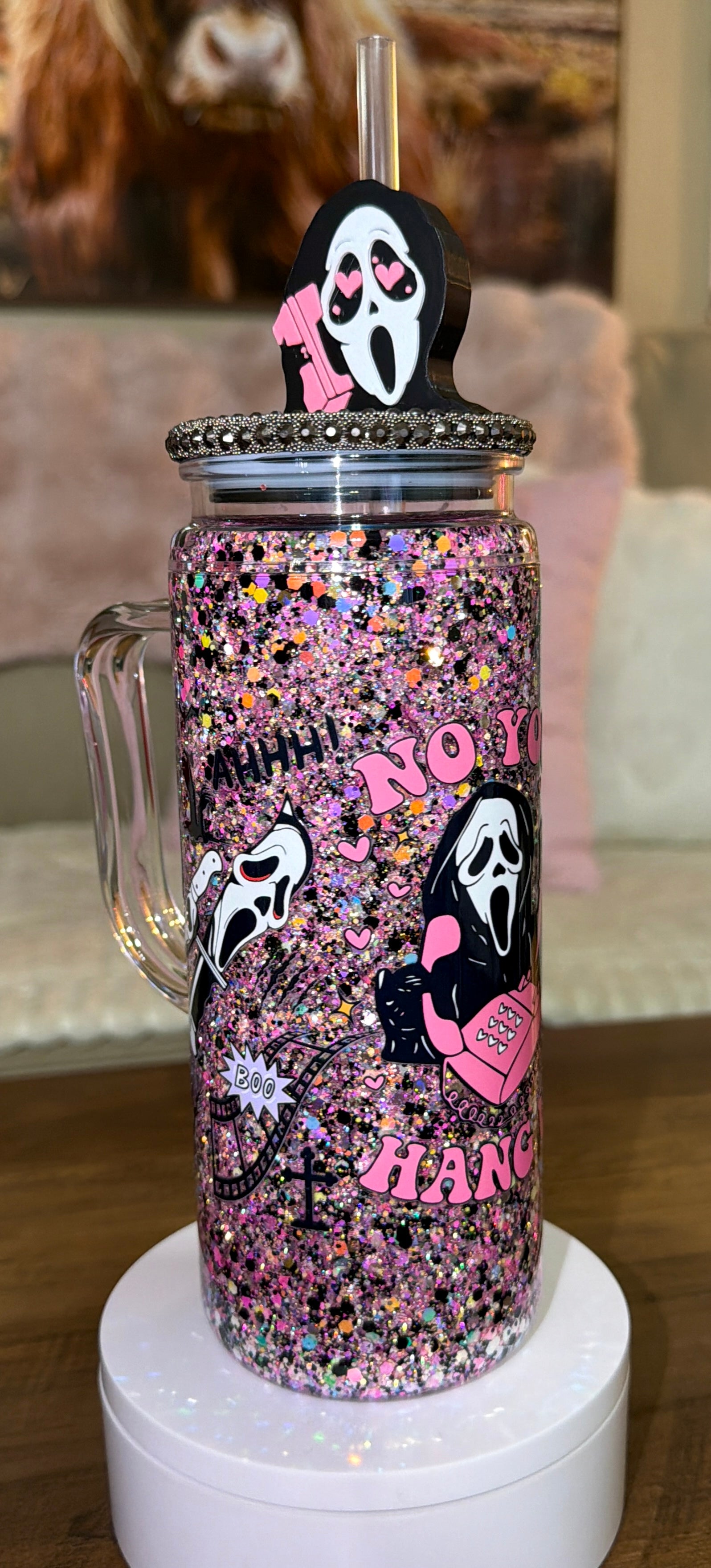Pink Horror Movie Inspired Snowglobe