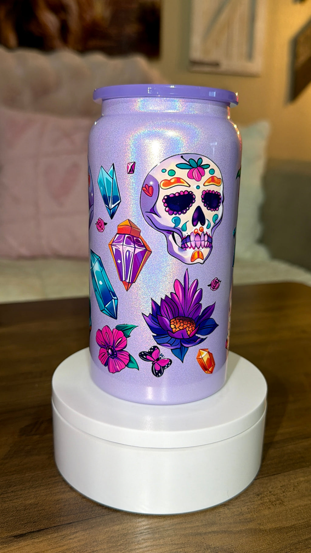 Gemstone skull stainless steel tumbler