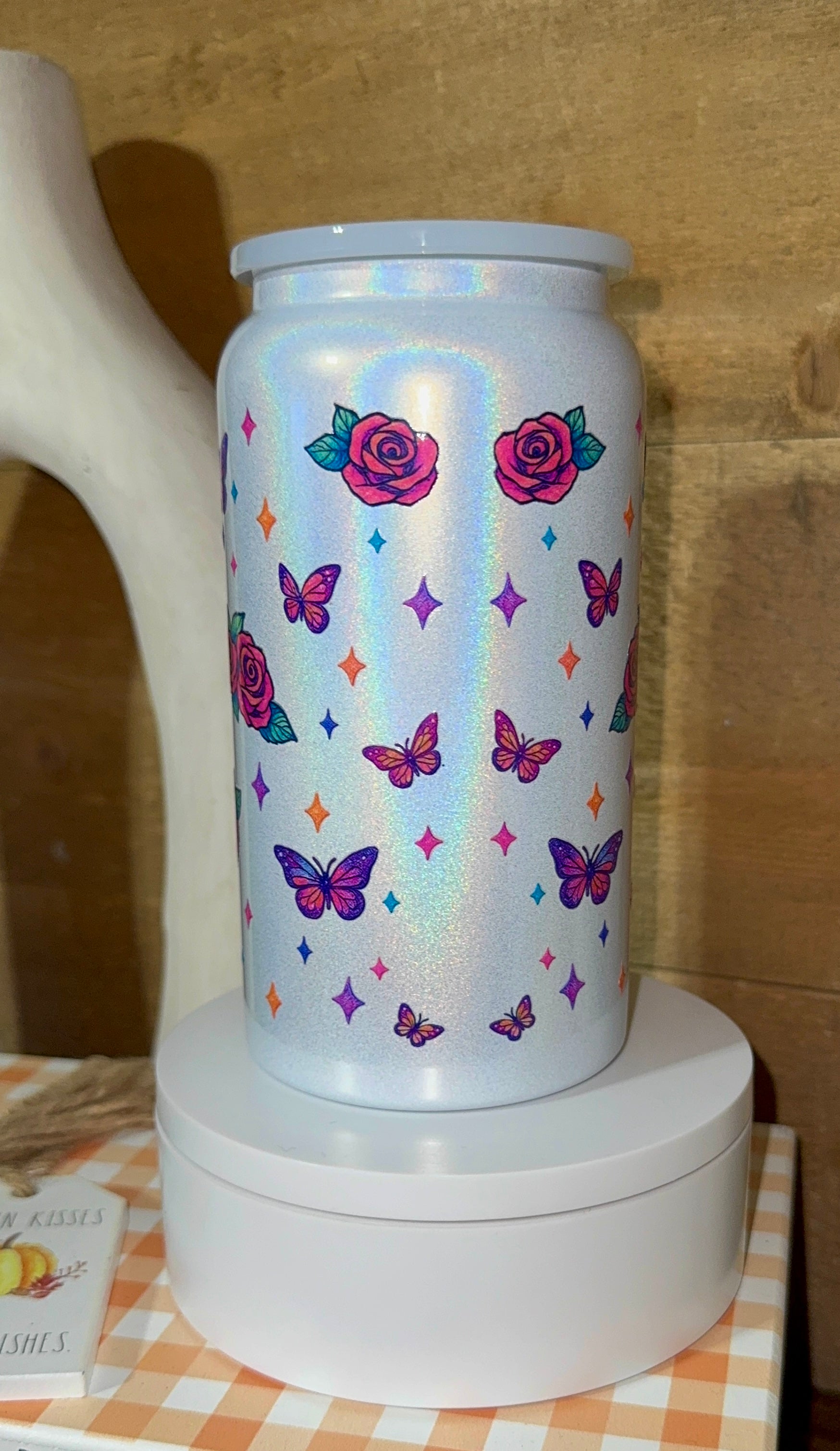 I Wanna Be Nice But Everyone Is So Stupid” Holographic stainless steel Can Tumbler – Rainbow Skull & Butterfly Cup