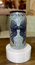 Black Bow Glitter Snow Globe Tumbler – 16oz Acrylic Cup with Lid & Straw