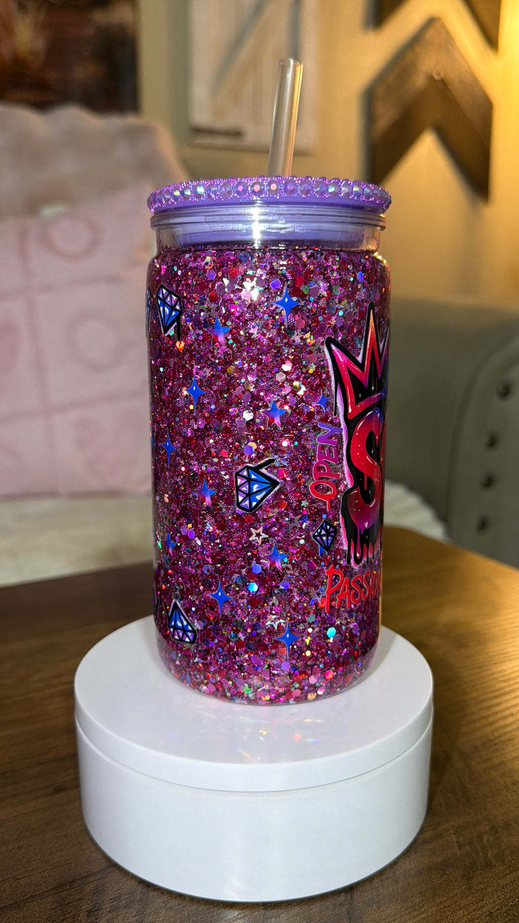 Scorpio Zodiac Glitter Tumbler – Pink & Purple Sparkle Cup with Bling Lid