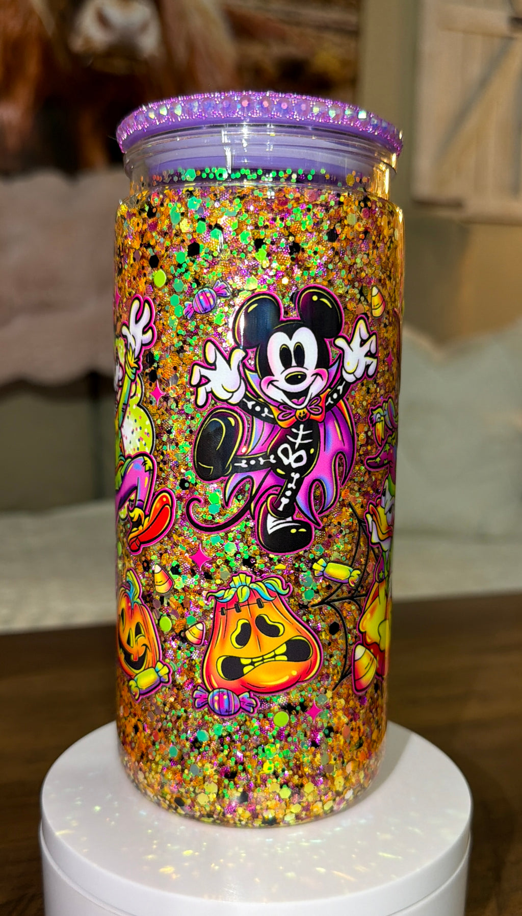 Neon Pumpkin Party Snowglobe Cup