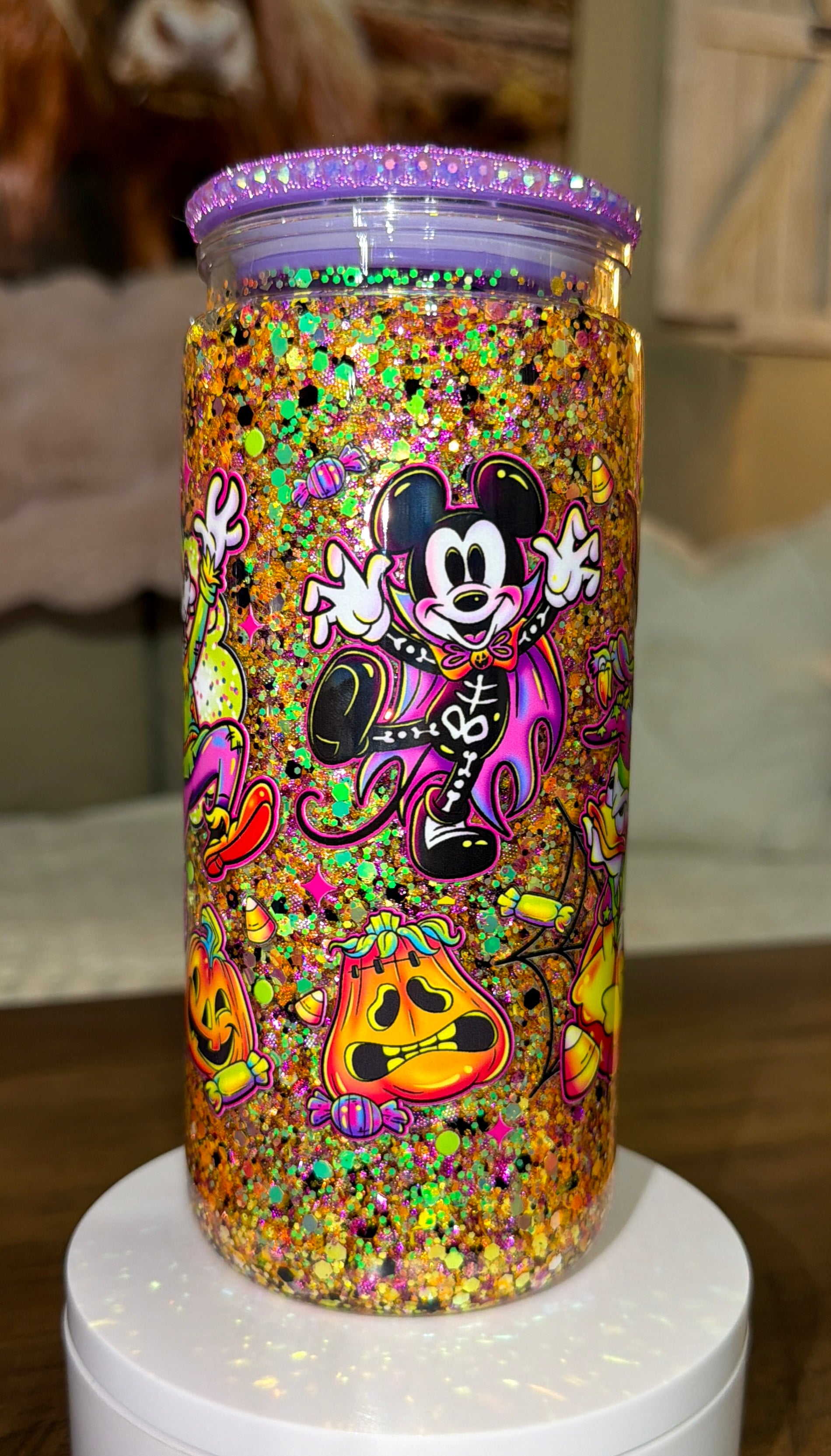 Neon Pumpkin Party Snowglobe Cup