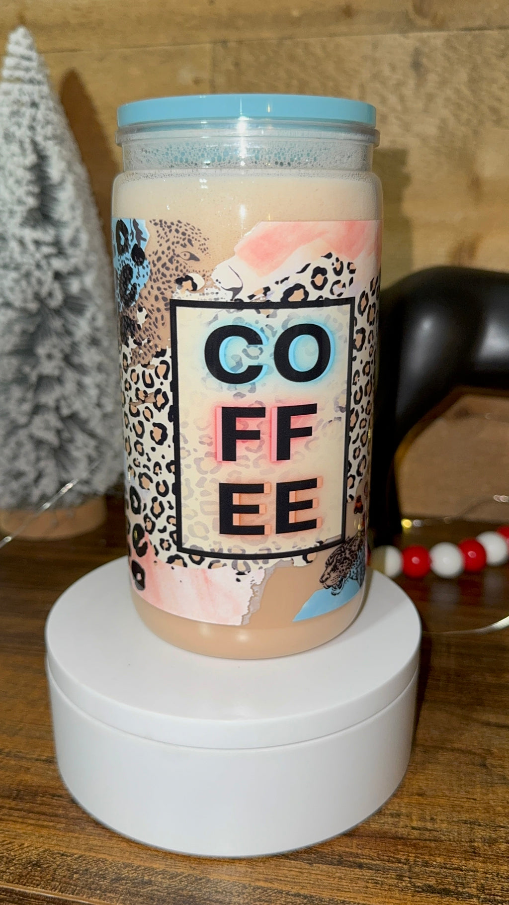 Leopard Print Coffee cup | Iced Coffee Cup with Lid & Straw | Aesthetic Coffee Lover | Cute Gift for Her
