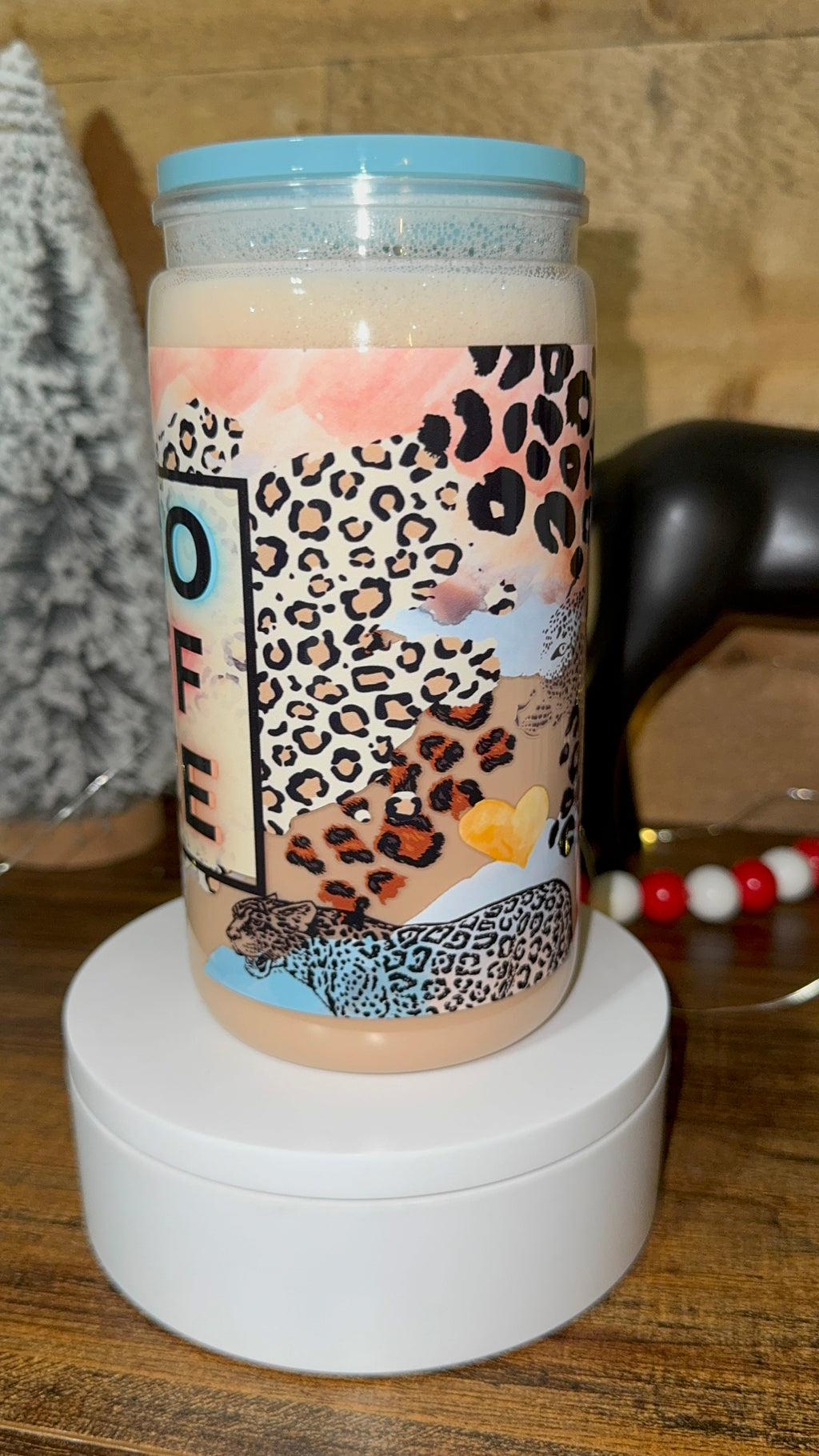 Leopard Print Coffee cup | Iced Coffee Cup with Lid & Straw | Aesthetic Coffee Lover | Cute Gift for Her