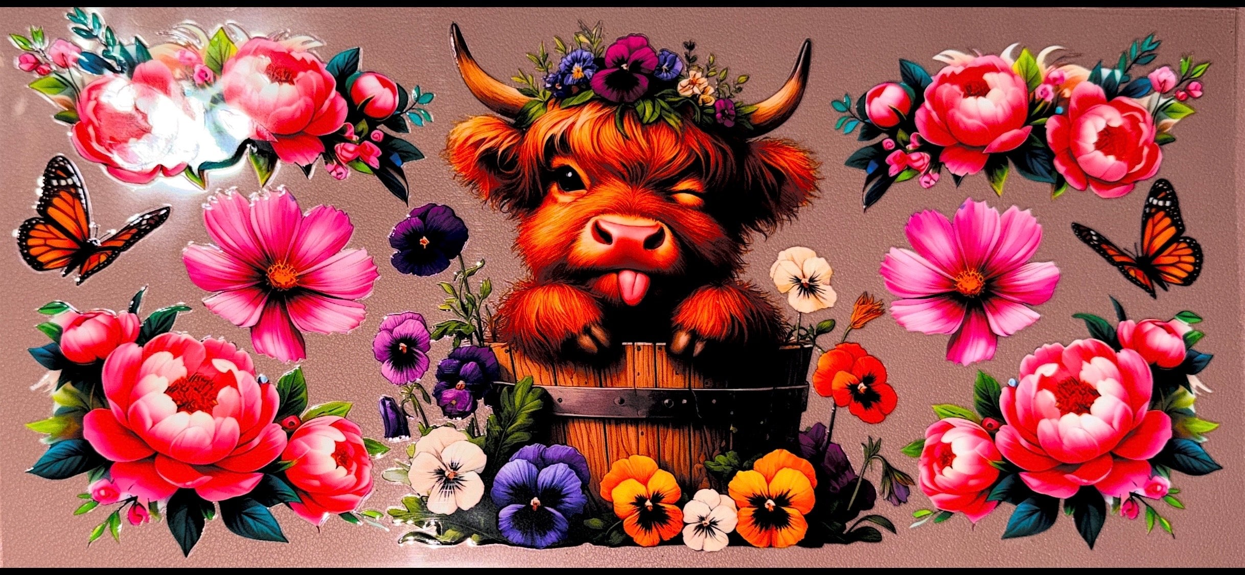 Hyland Cow and Flowers UVDTF Cup Wrap