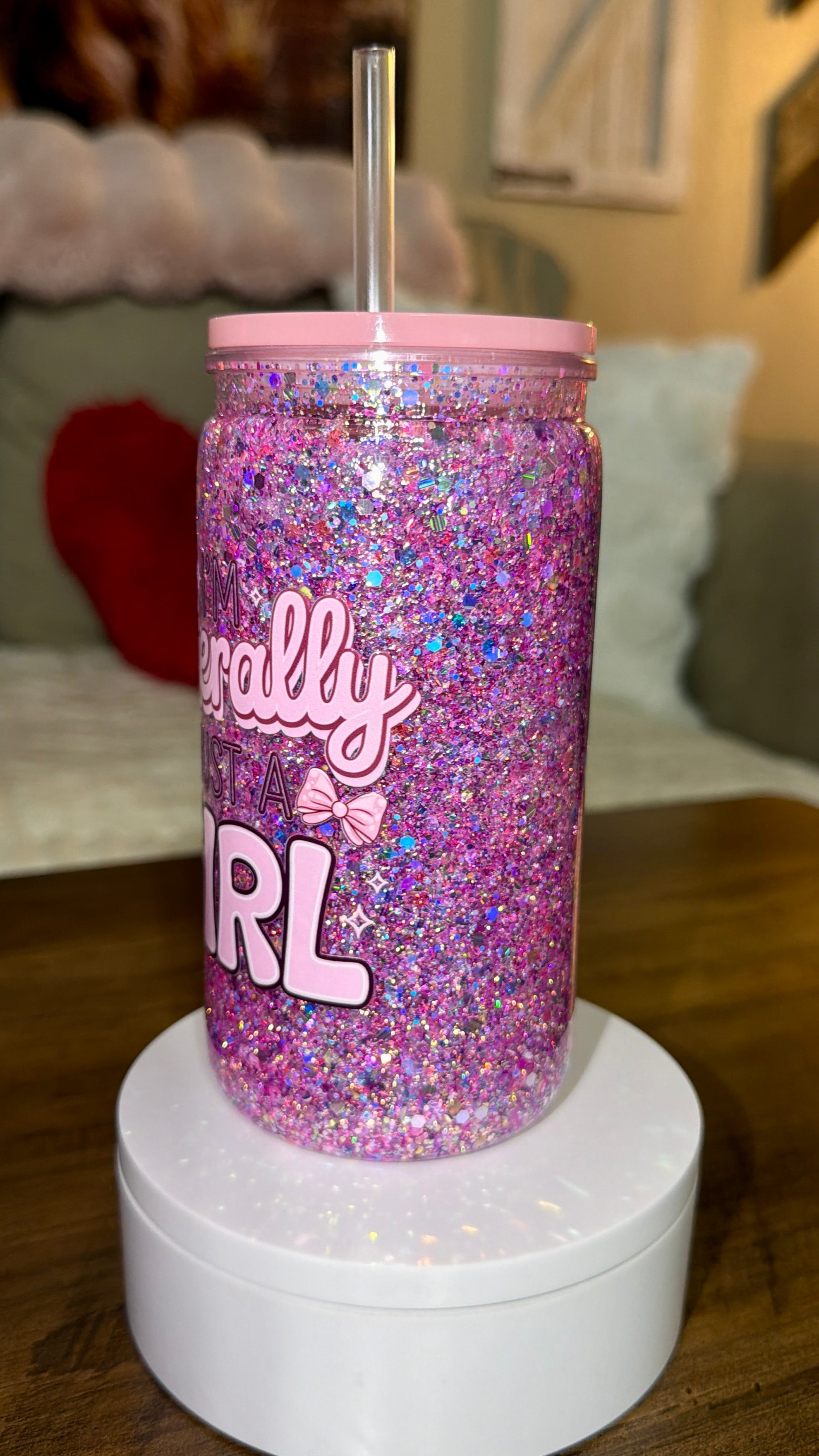 I’m Literally Just a Girl” Pink Glitter Acrylic Tumbler