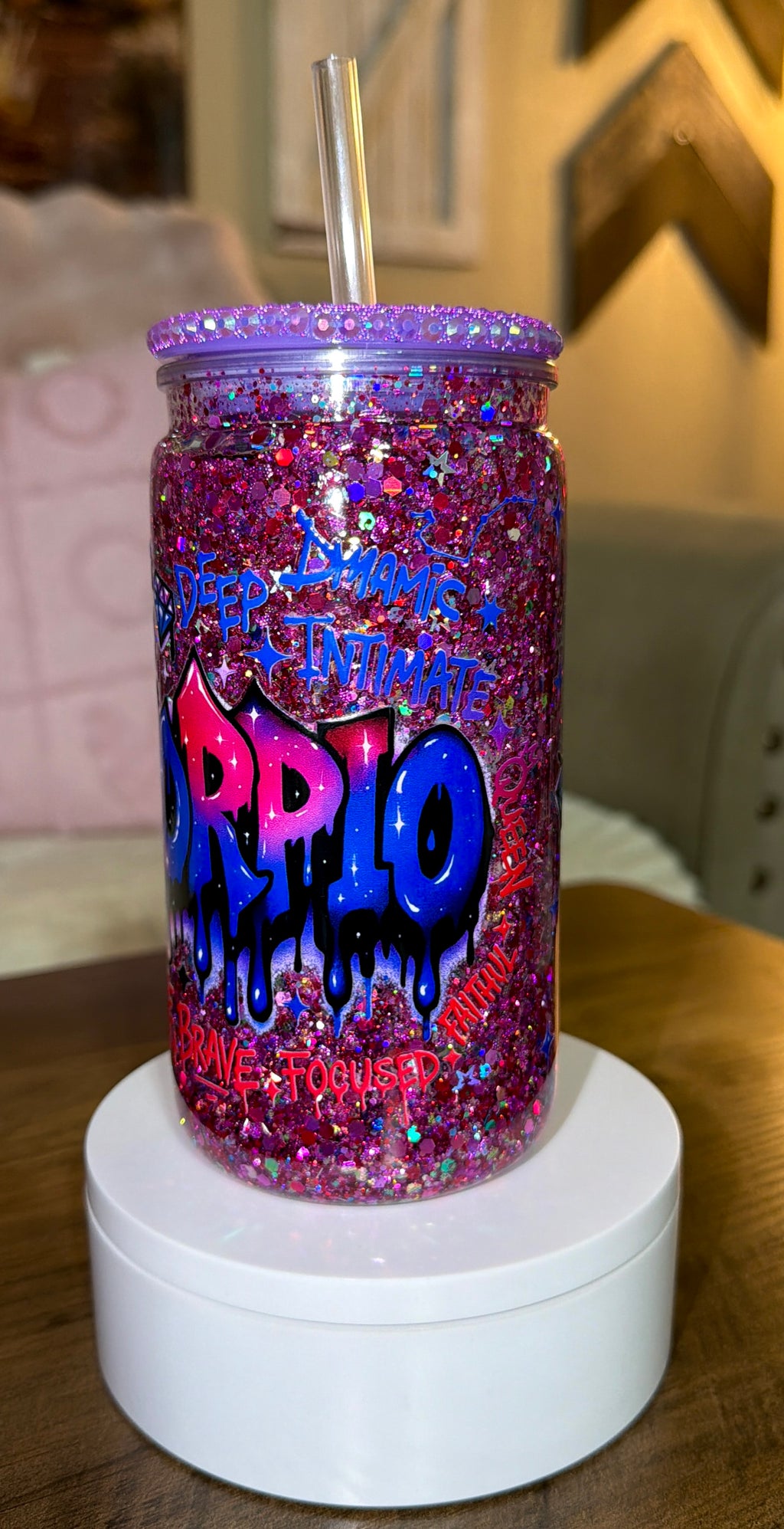 Scorpio Zodiac Glitter Tumbler – Pink & Purple Sparkle Cup with Bling Lid