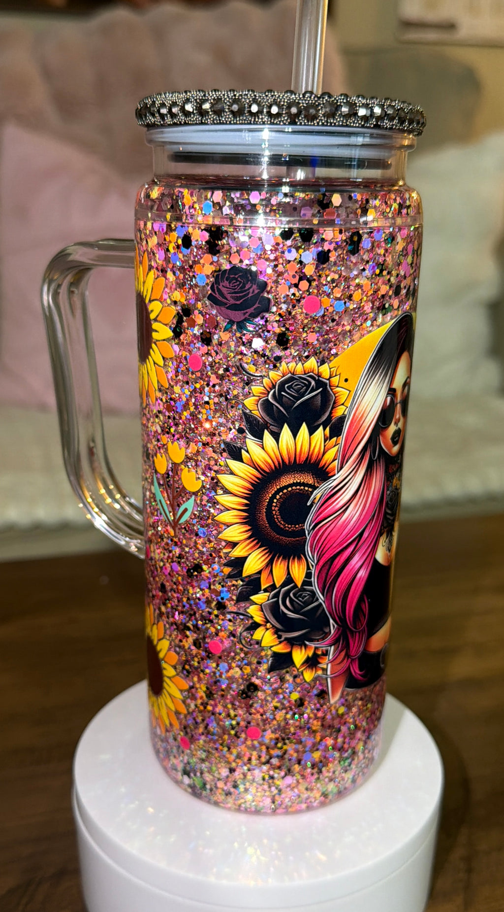 Sunflower tattooed girl Snowglobe cup